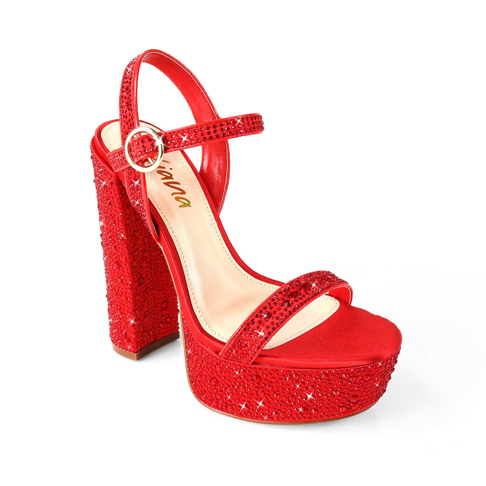 FABIOSA-1 RHINESTONE OPEN TOE W/ PLATFORM HEEL RED
