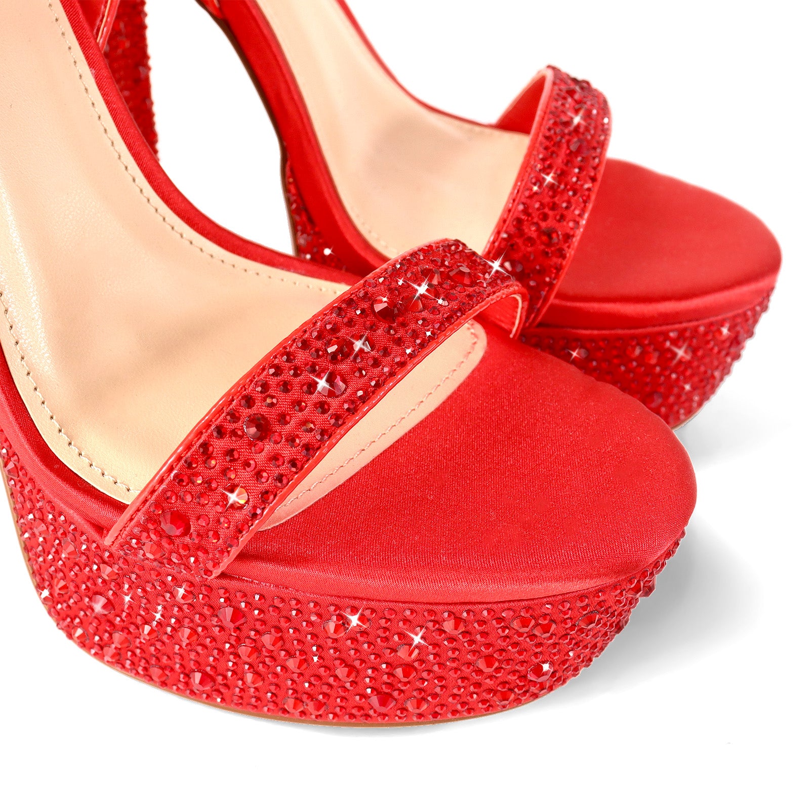 FABIOSA-1 RHINESTONE OPEN TOE W/ PLATFORM HEEL RED