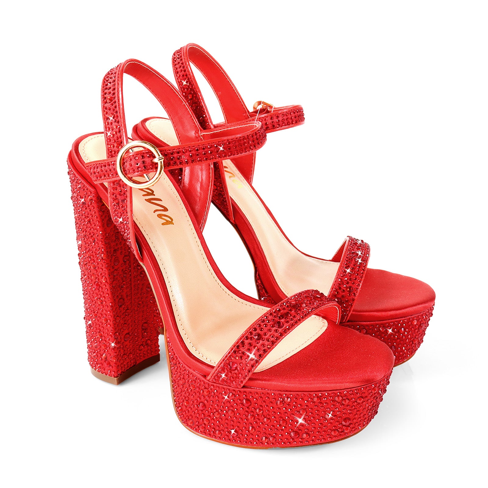 FABIOSA-1 RHINESTONE OPEN TOE W/ PLATFORM HEEL RED