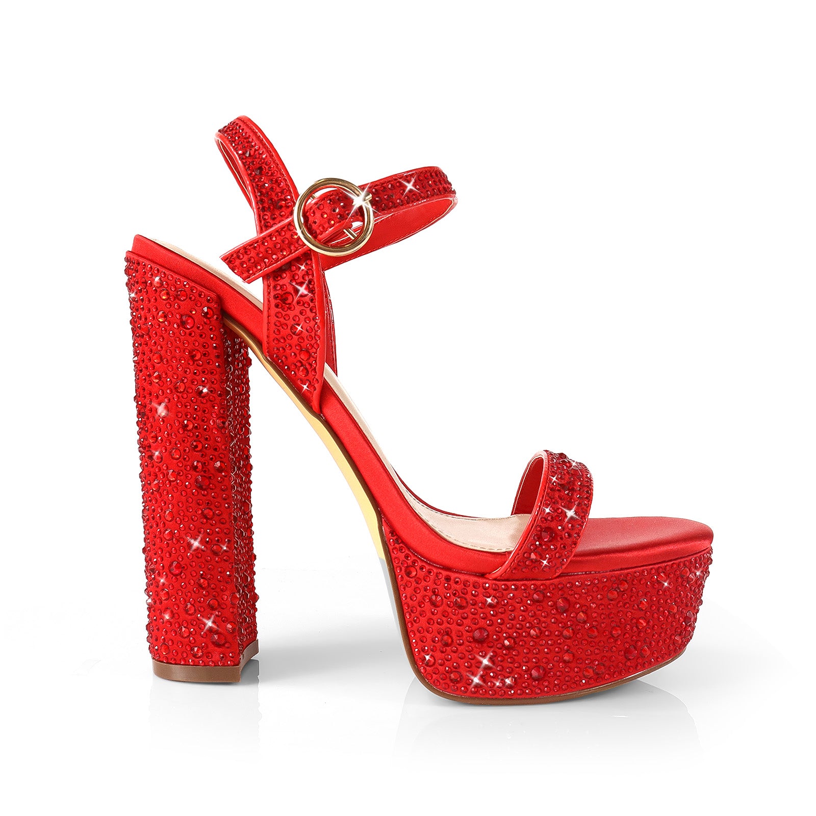 FABIOSA-1 RHINESTONE OPEN TOE W/ PLATFORM HEEL RED
