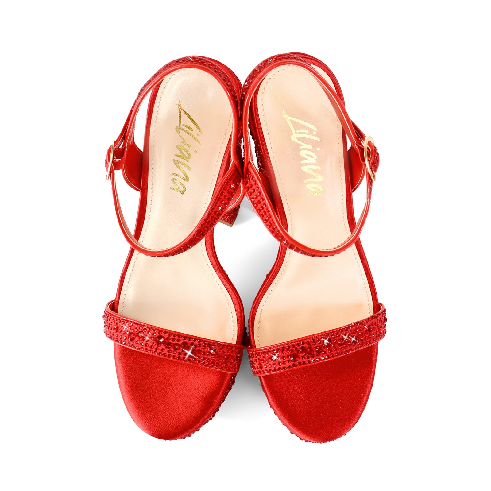 FABIOSA-1 RHINESTONE OPEN TOE W/ PLATFORM HEEL RED