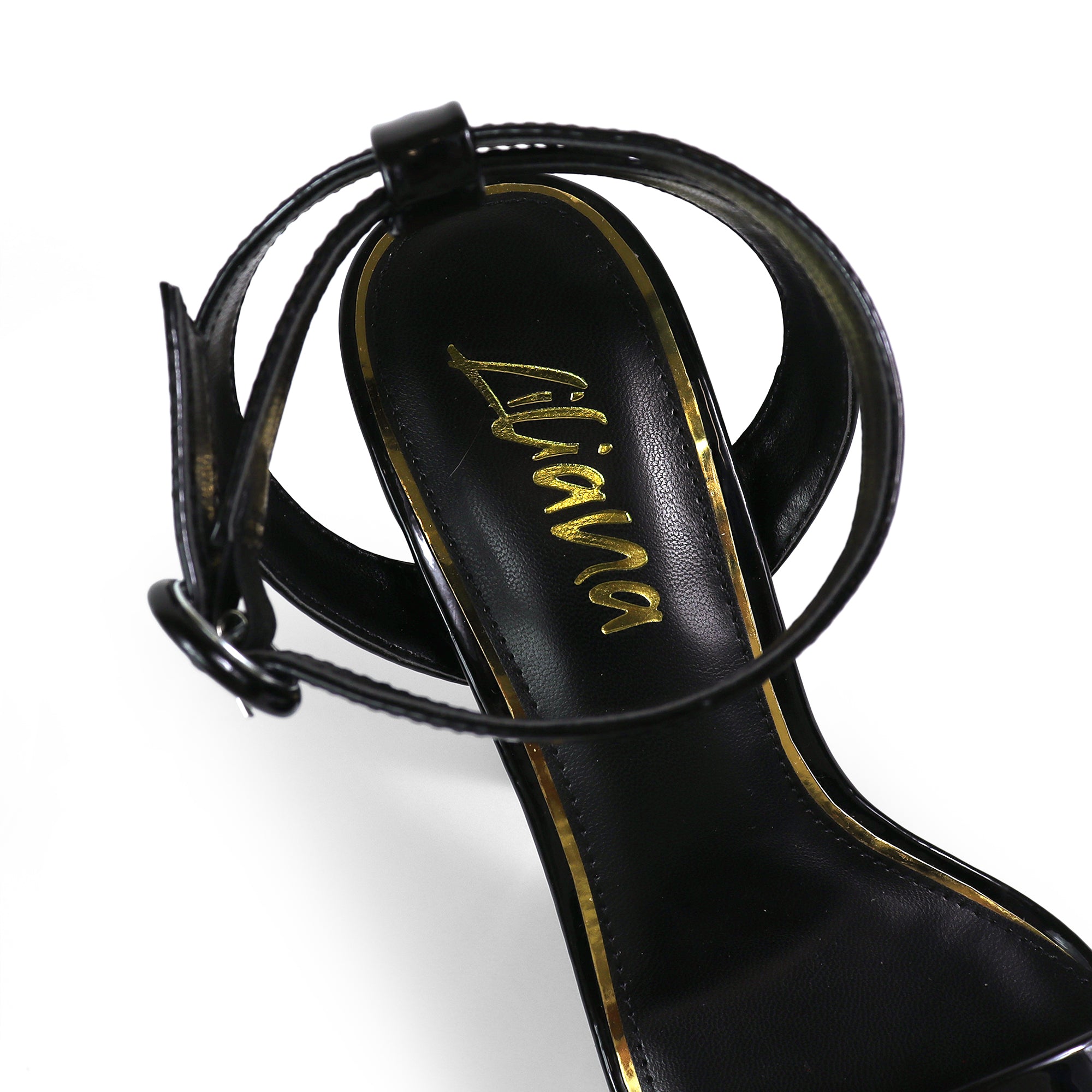 FELIZA-2 PATENT ANCKLE STRAP PLATFORM HEEL BLACK