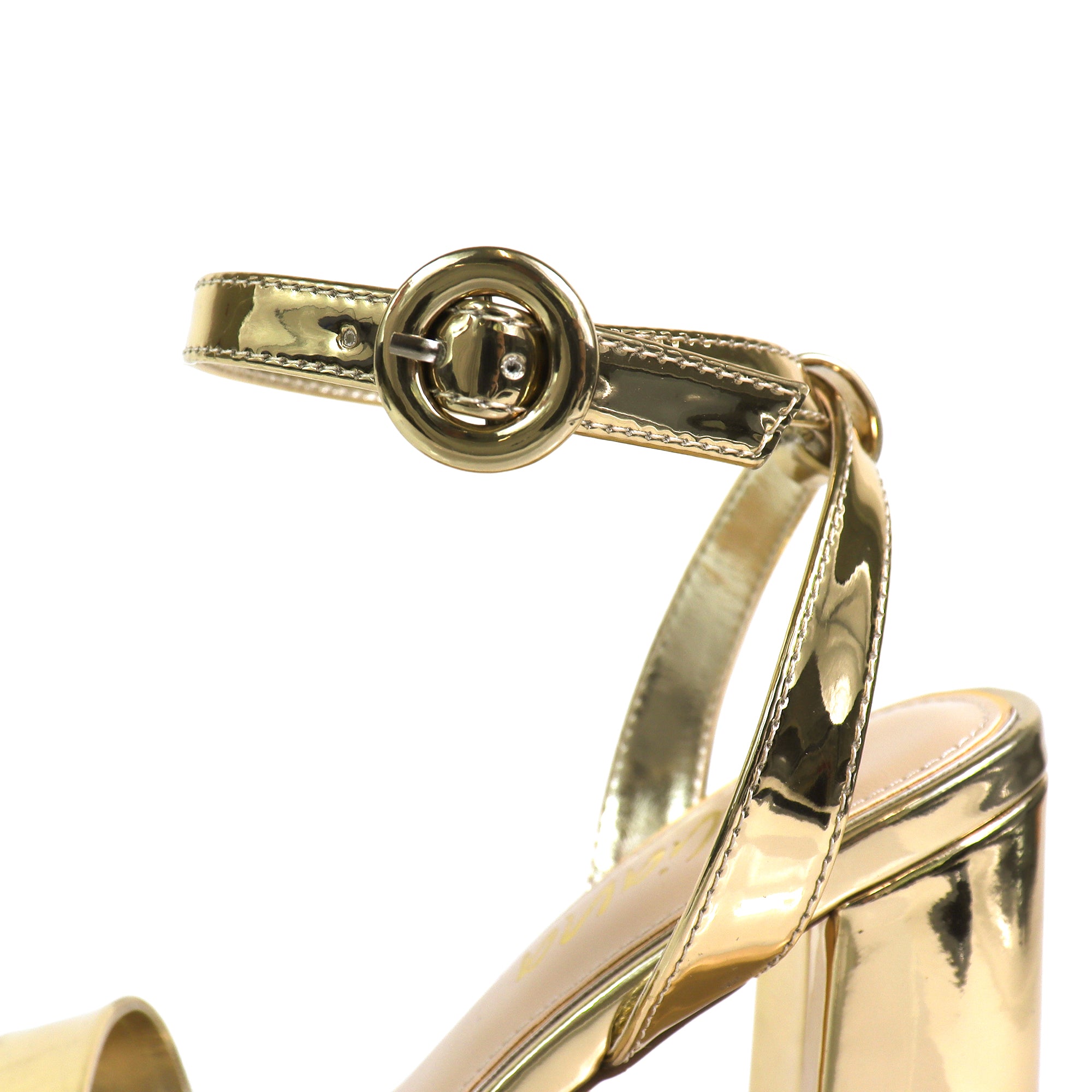 FELIZA-2 PATENT ANCKLE STRAP PLATFORM HEEL GOLD