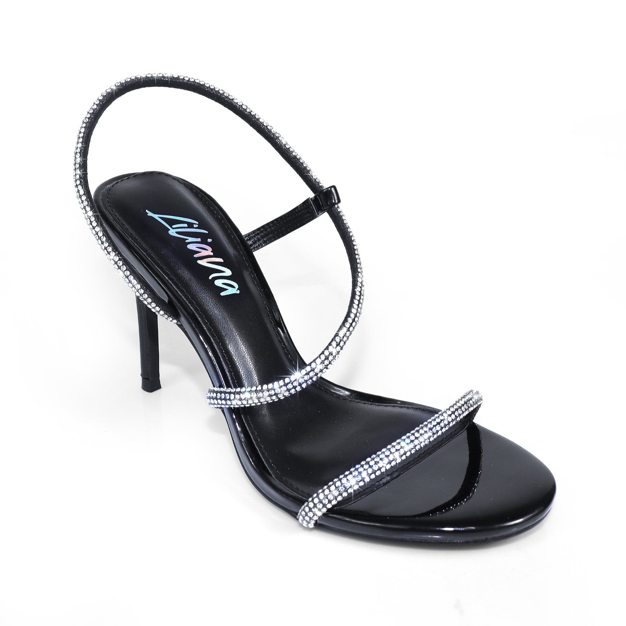 FLETCHER-5 ASYMMETRICAL RHINESTONE STRAP HEEL BLACK