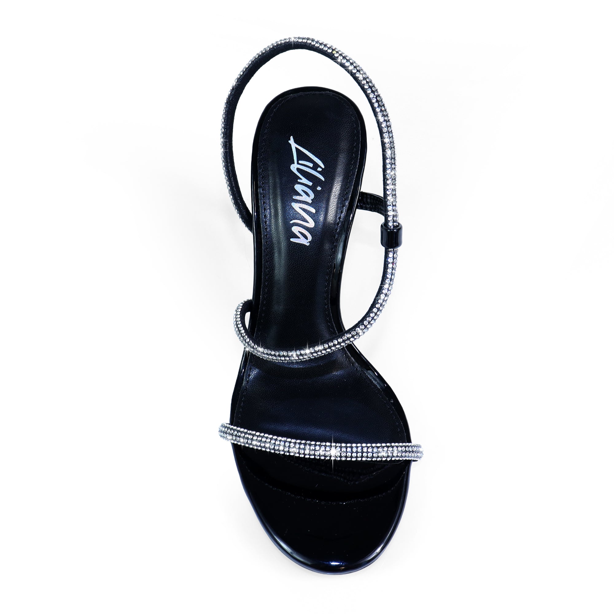 FLETCHER-5 ASYMMETRICAL RHINESTONE STRAP HEEL BLACK