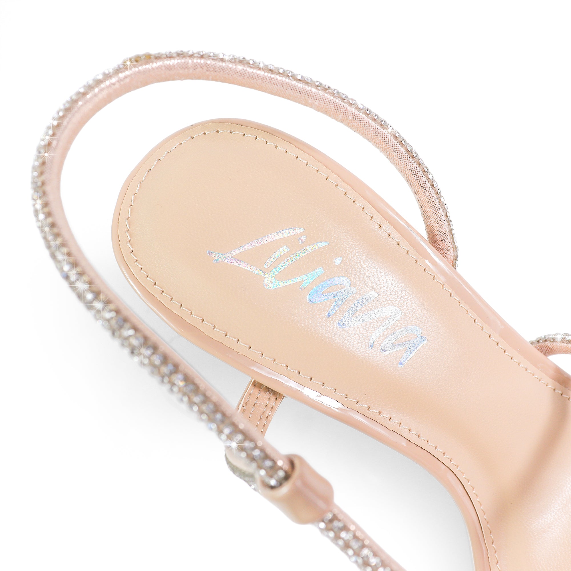 FLETCHER-5 ASYMMETRICAL RHINESTONE STRAP HEEL NUDE
