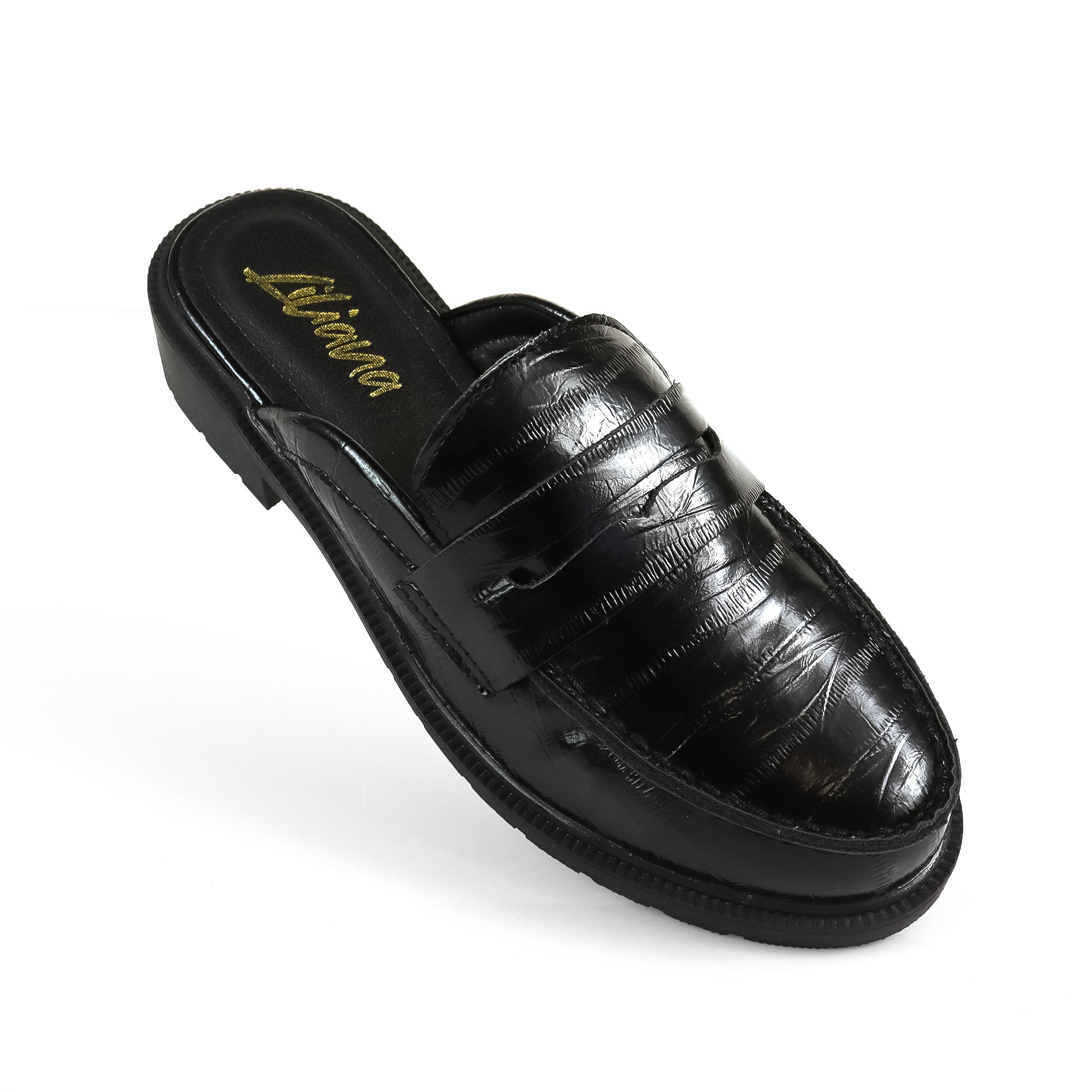 FLORESITA-1 PENNY LOAFER SLIDE BLACK CROC