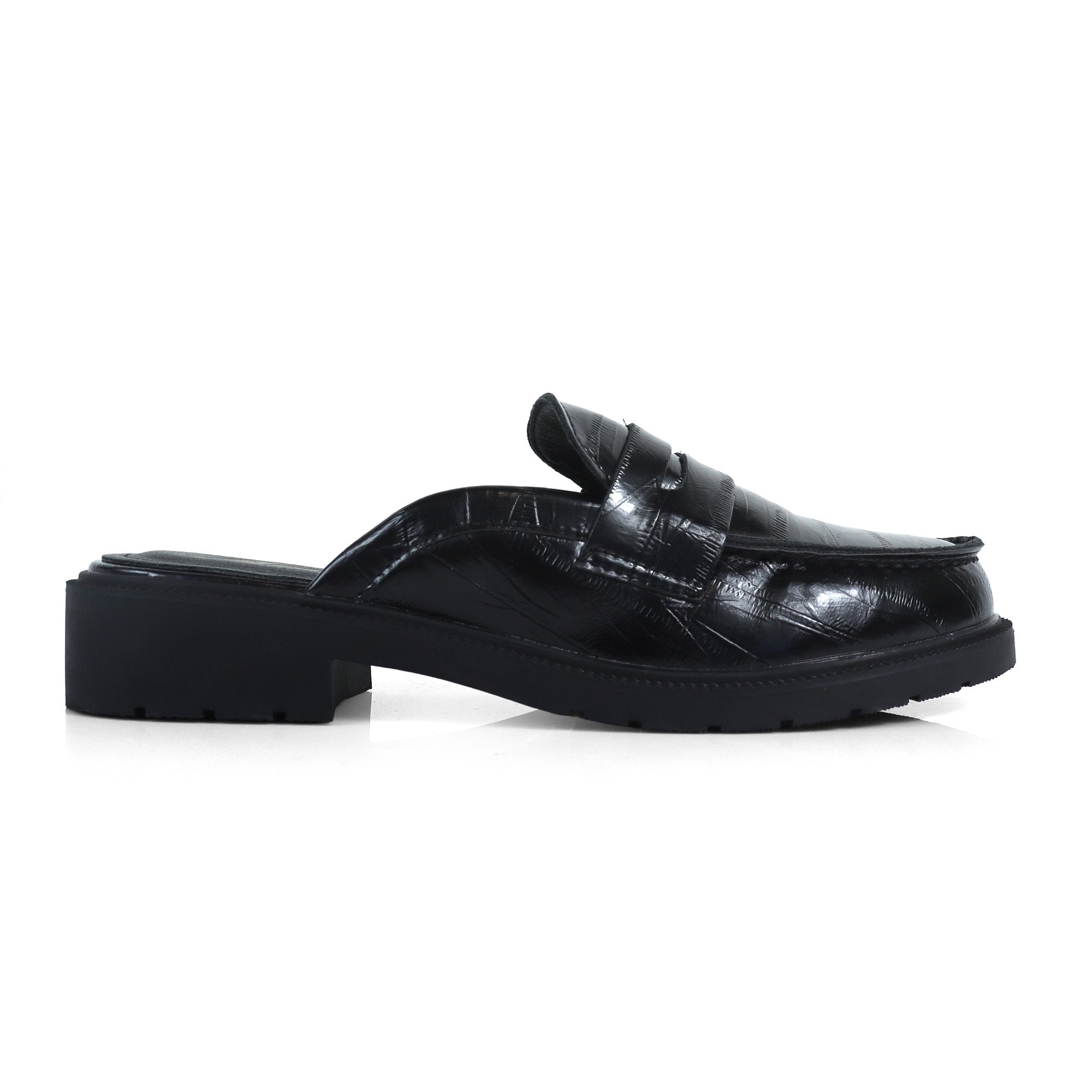 FLORESITA-1 PENNY LOAFER SLIDE BLACK CROC