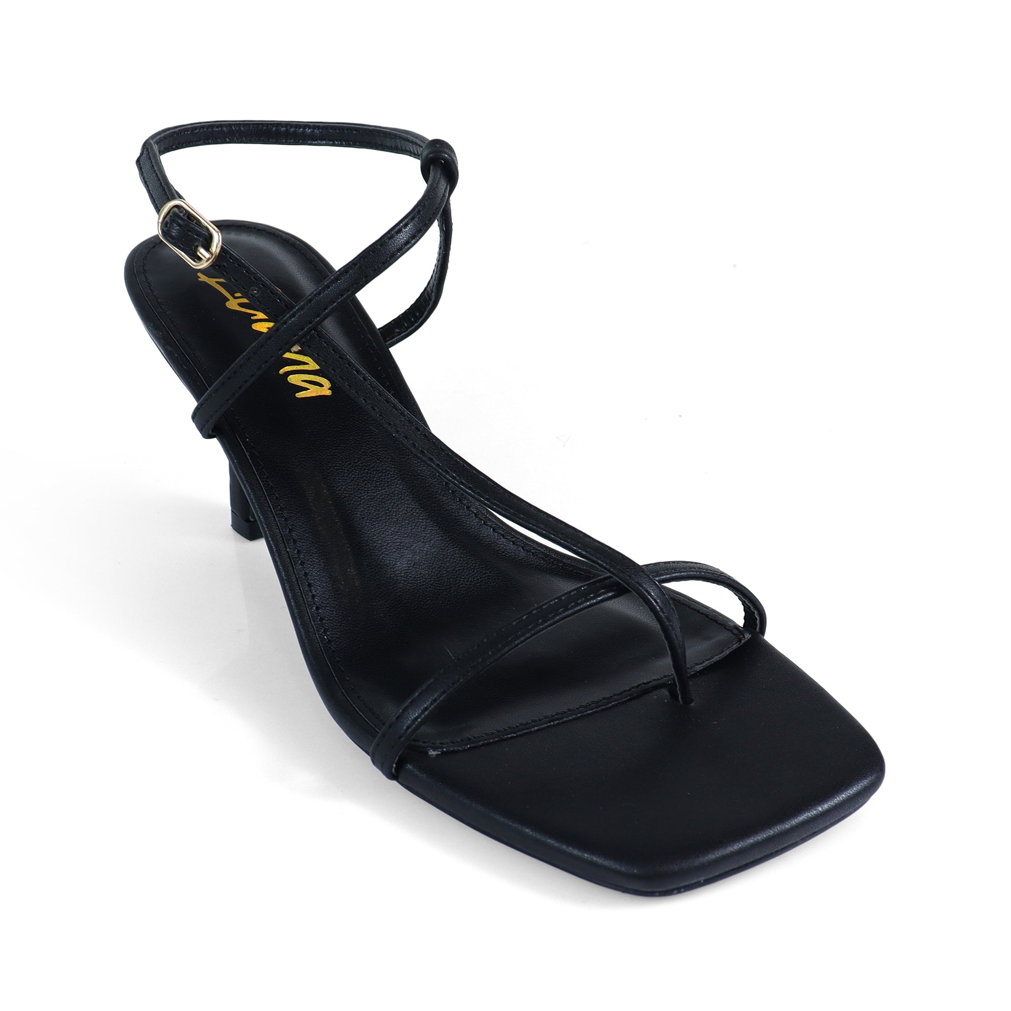 FRANCE-1 OPEN SQUARE TOE STRAP SANDAL W KITTEN HEEL BLACK