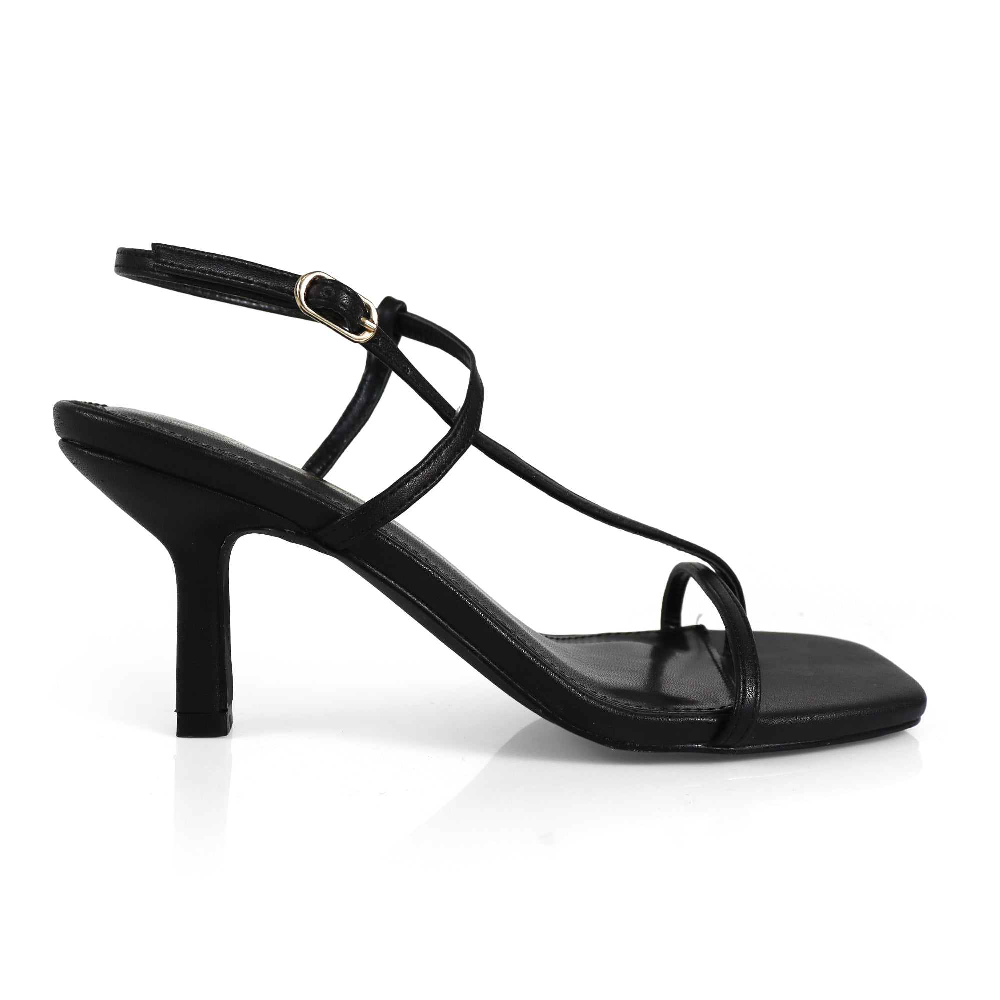 FRANCE-1 OPEN SQUARE TOE STRAP SANDAL W KITTEN HEEL BLACK