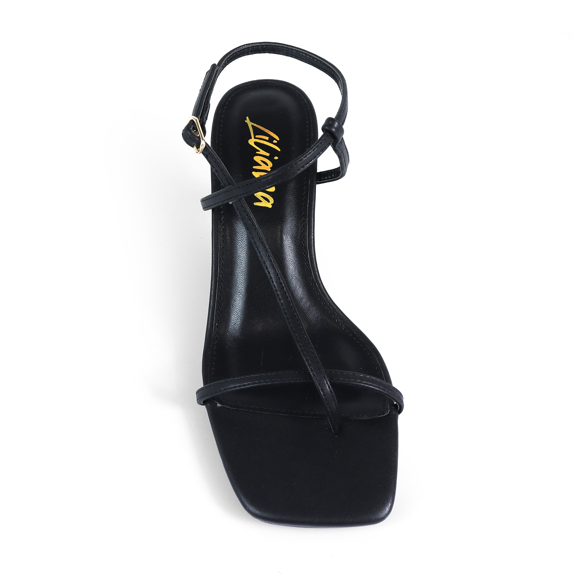 FRANCE-1 OPEN SQUARE TOE STRAP SANDAL W KITTEN HEEL BLACK