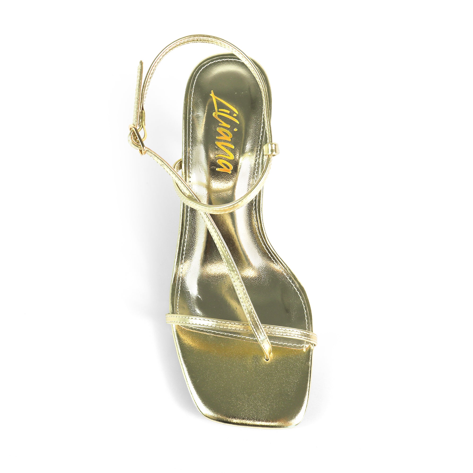 FRANCE-1 OPEN SQUARE TOE STRAP SANDAL W KITTEN HEEL GOLD