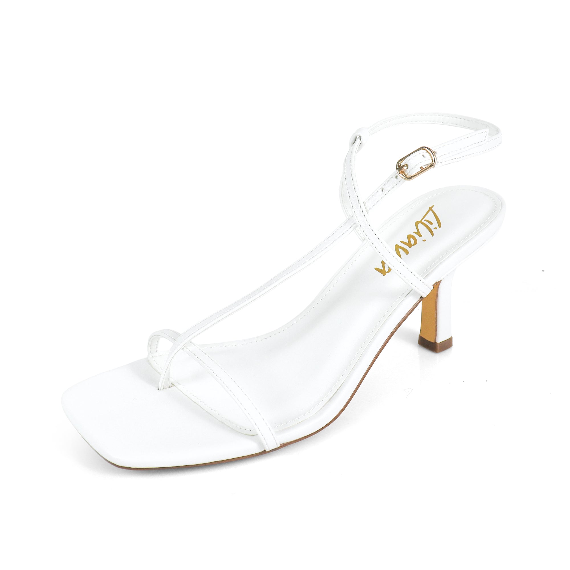 FRANCE-1 OPEN SQUARE TOE STRAP SANDAL W KITTEN HEEL WHITE