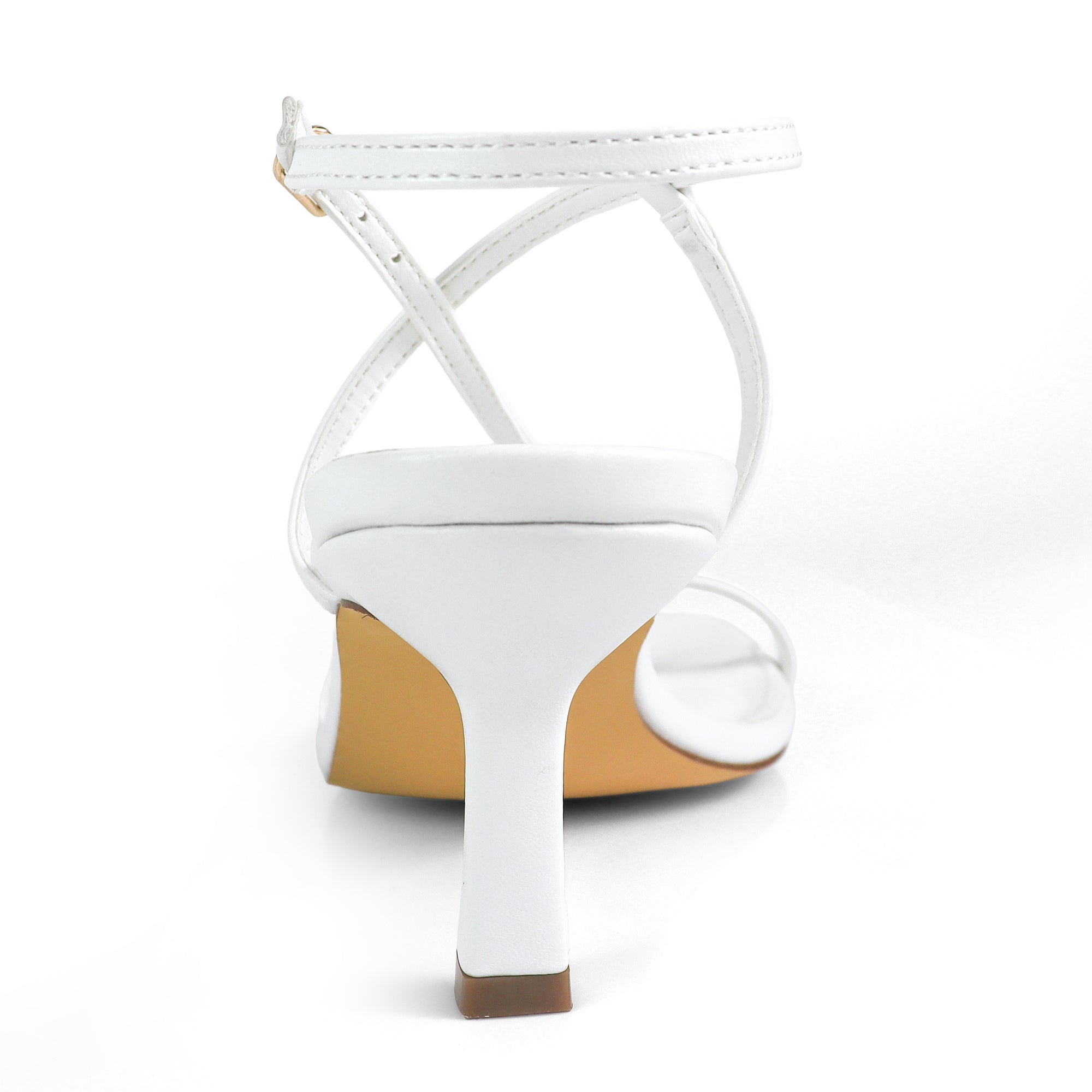 FRANCE-1 OPEN SQUARE TOE STRAP SANDAL W KITTEN HEEL WHITE