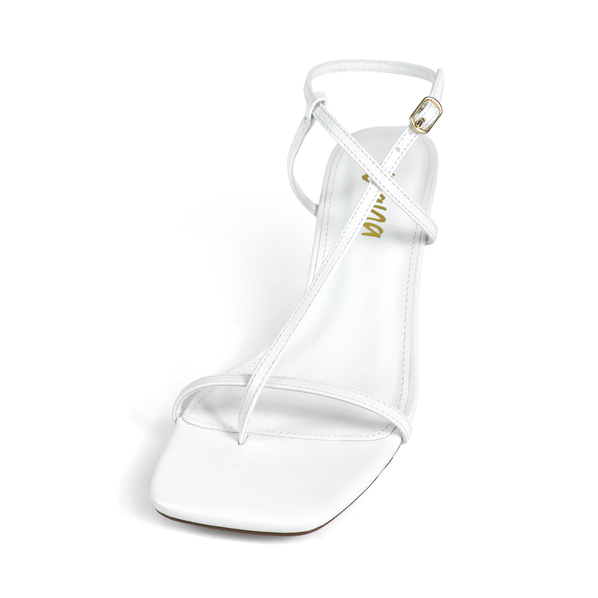 FRANCE-1 OPEN SQUARE TOE STRAP SANDAL W KITTEN HEEL WHITE