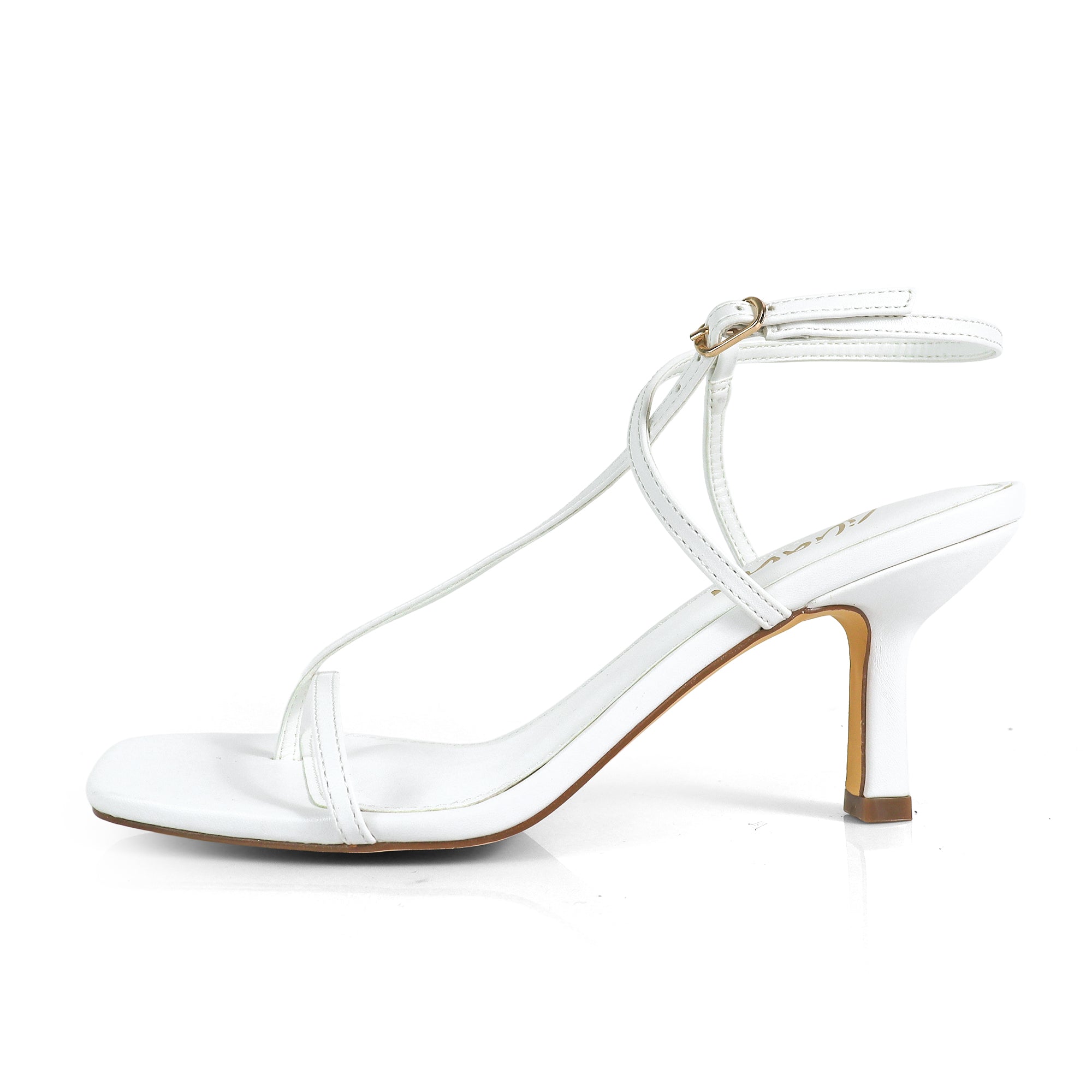 FRANCE-1 OPEN SQUARE TOE STRAP SANDAL W KITTEN HEEL WHITE