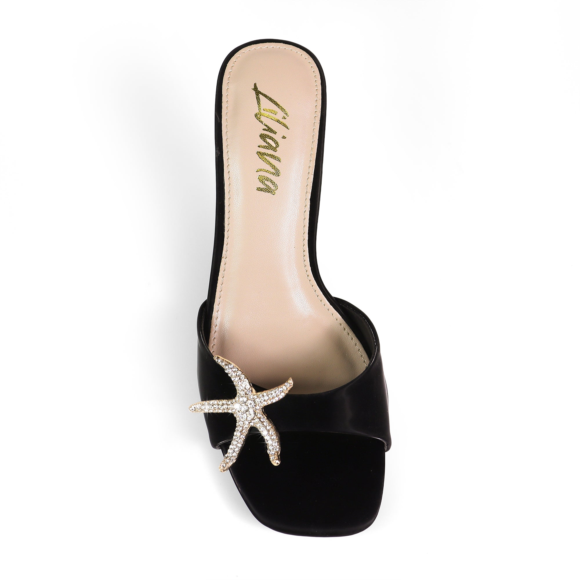 FRANKIA-1 OPEN SQUARE TOESEA SHELL MULE W/KITTEN HEEL BLACK