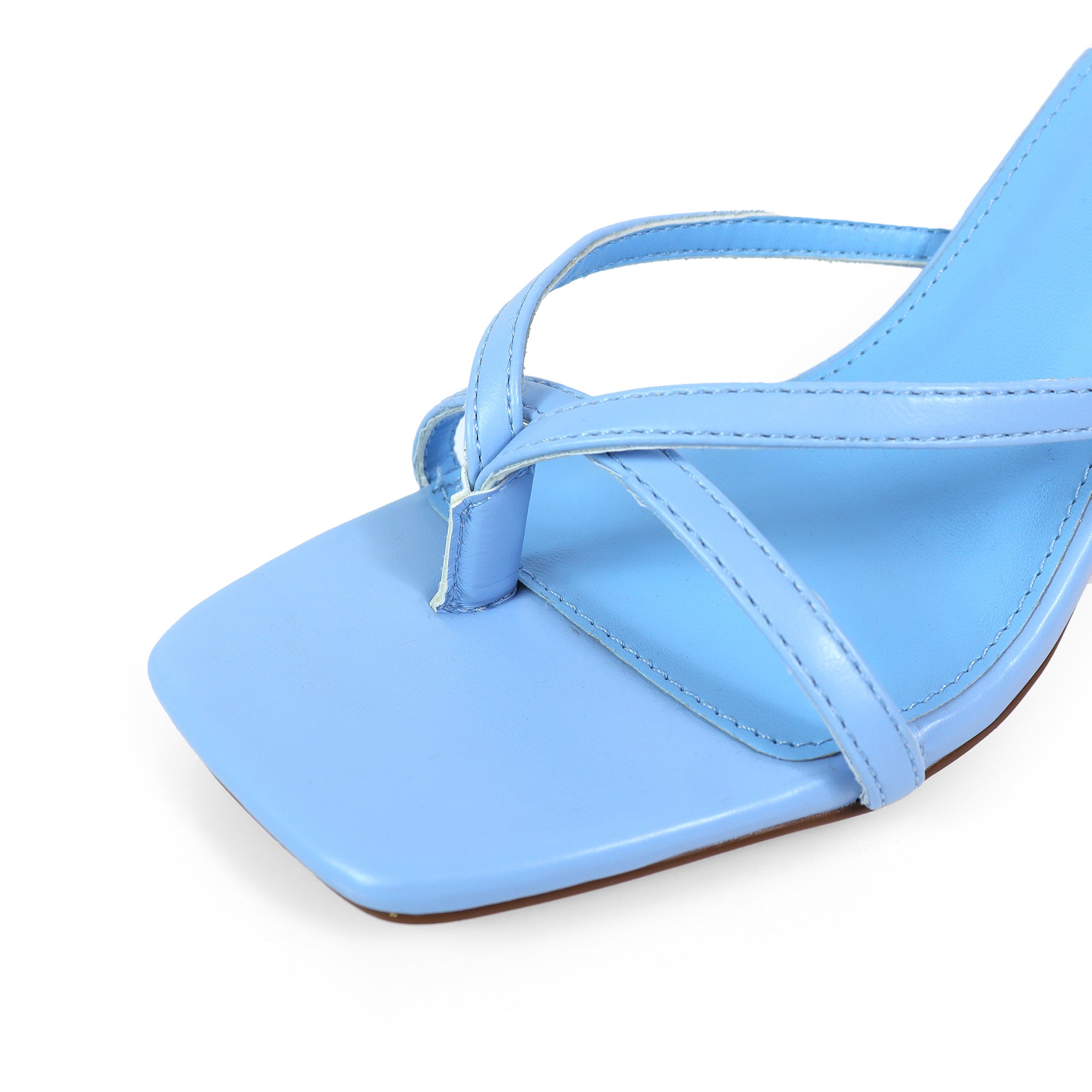 FRANKIE-1 OPEN SQUARE TOE CRISS-CROSS STRAP SANDAL KITTEN HEEL BLUE
