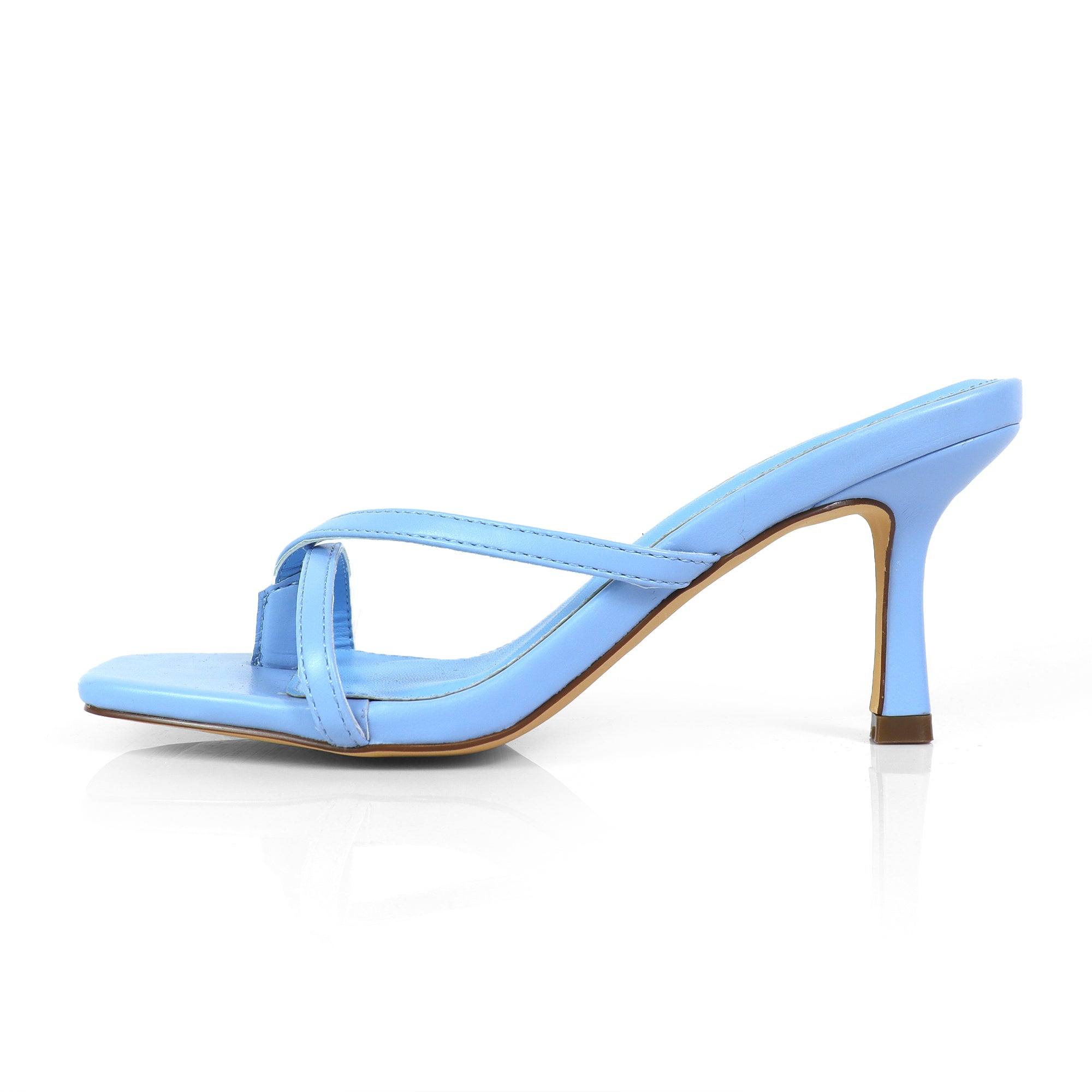 FRANKIE-1 OPEN SQUARE TOE CRISS-CROSS STRAP SANDAL KITTEN HEEL BLUE