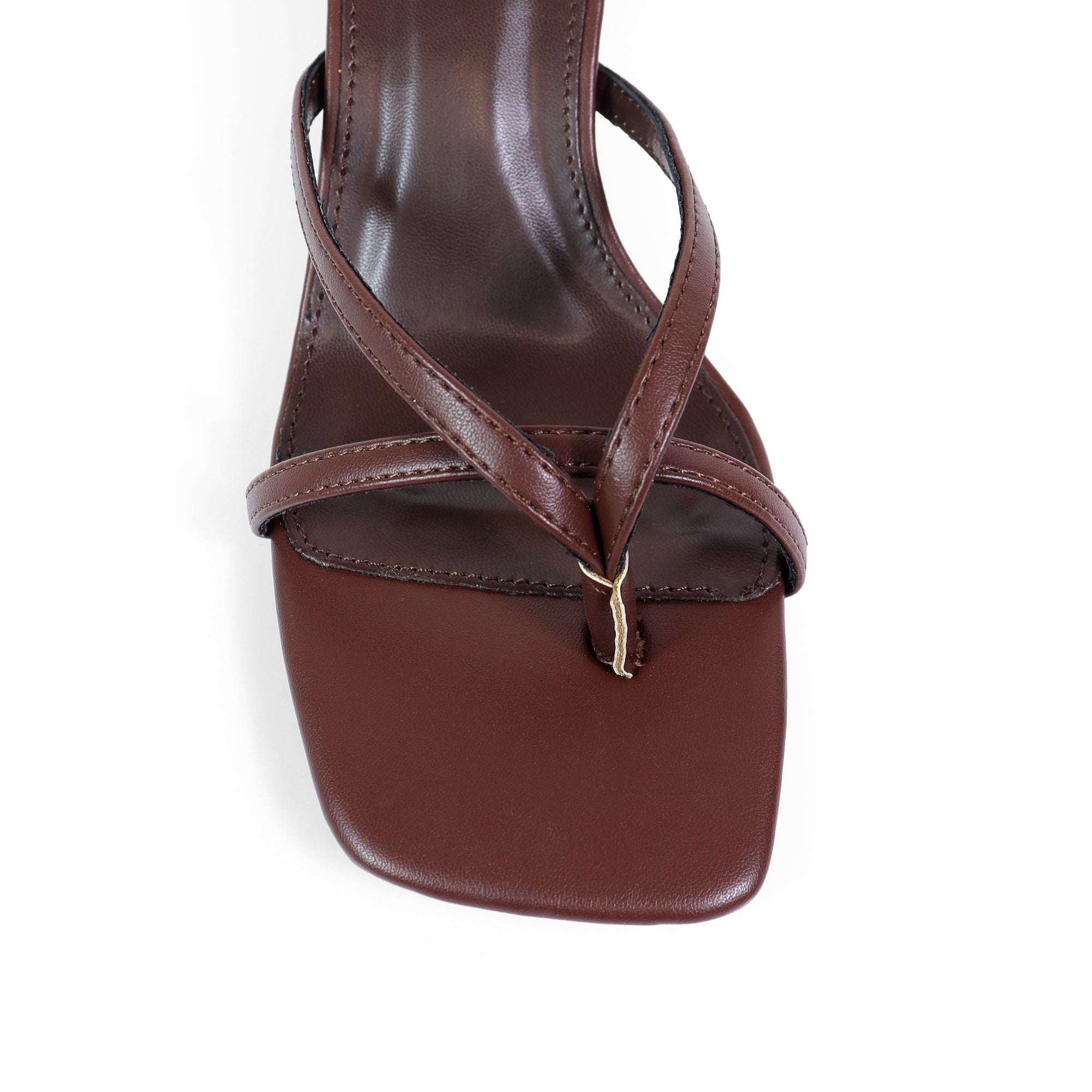 FRANKIE-1 OPEN SQUARE TOE CRISS-CROSS STRAP SANDAL KITTEN HEEL BROWN
