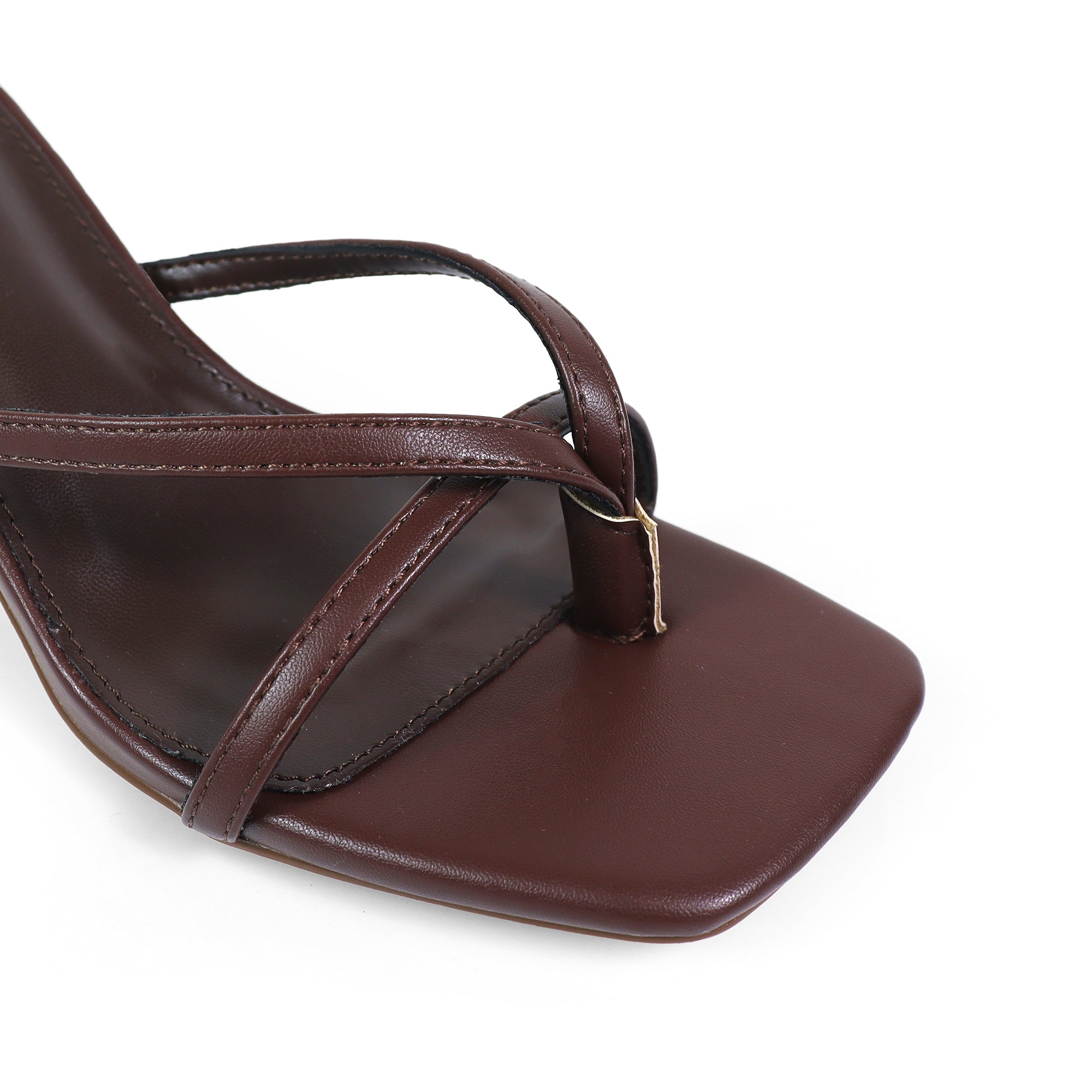 FRANKIE-1 OPEN SQUARE TOE CRISS-CROSS STRAP SANDAL KITTEN HEEL BROWN