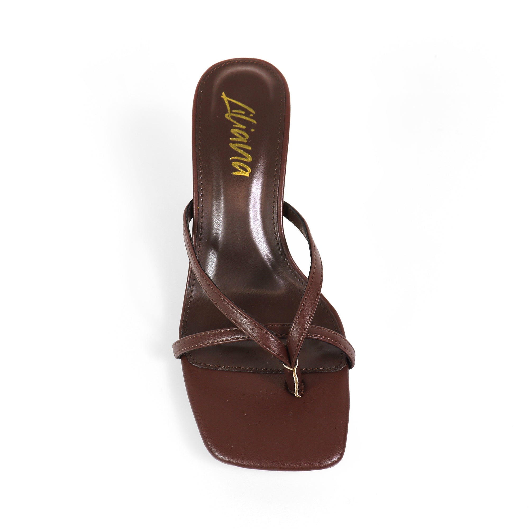 FRANKIE-1 OPEN SQUARE TOE CRISS-CROSS STRAP SANDAL KITTEN HEEL BROWN