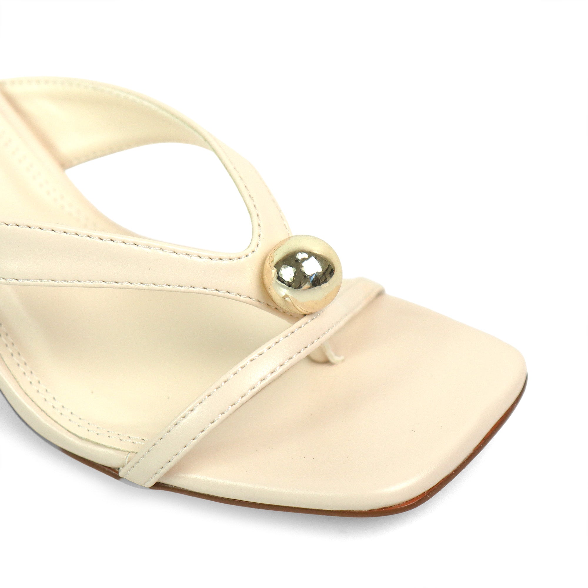 FRANKIE-24 OPEN SQUARE TOE METAL BALL SANDALW/KITTEN HEEL IVORY