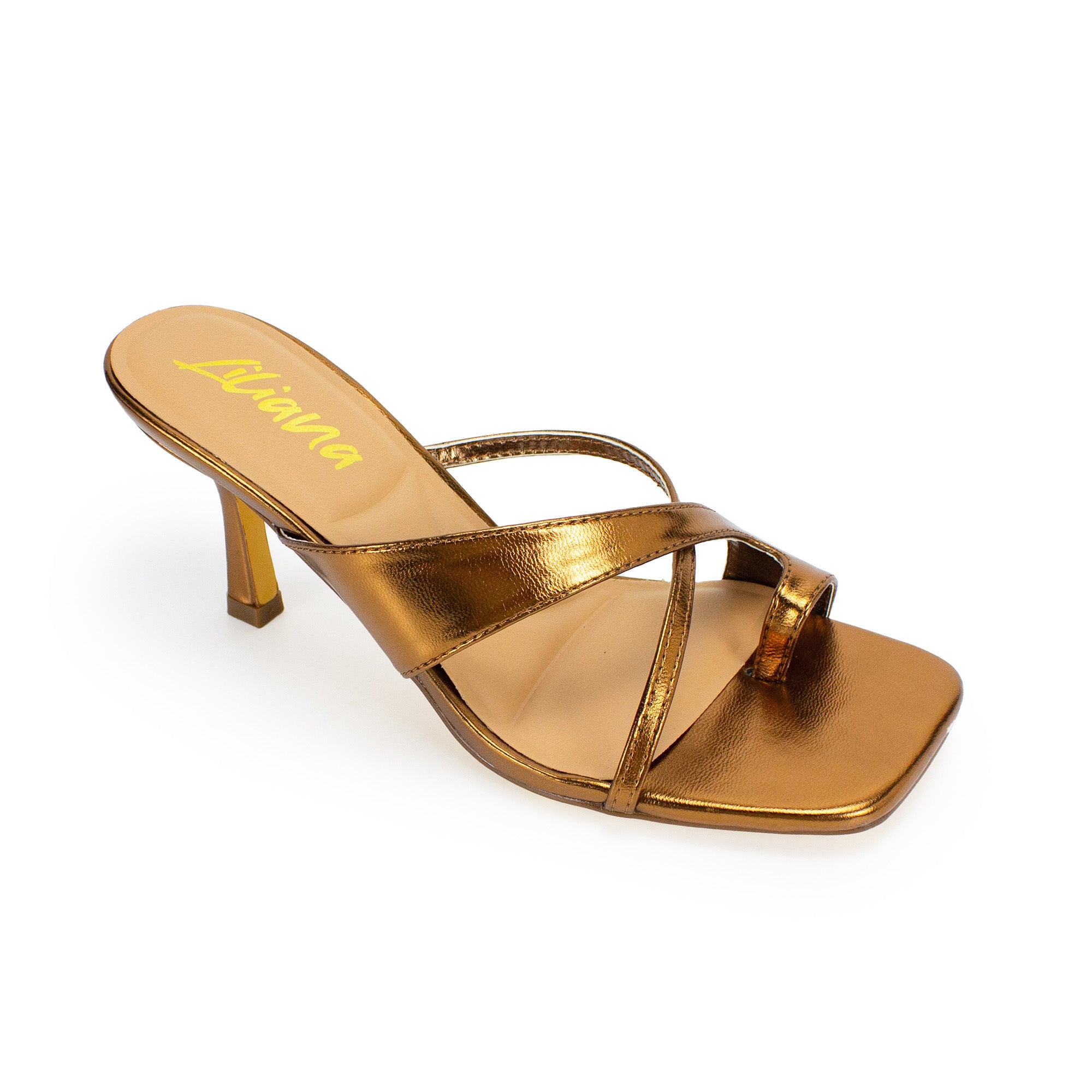 FRANKIE-28 STRAP MULE HEEL BRONZE