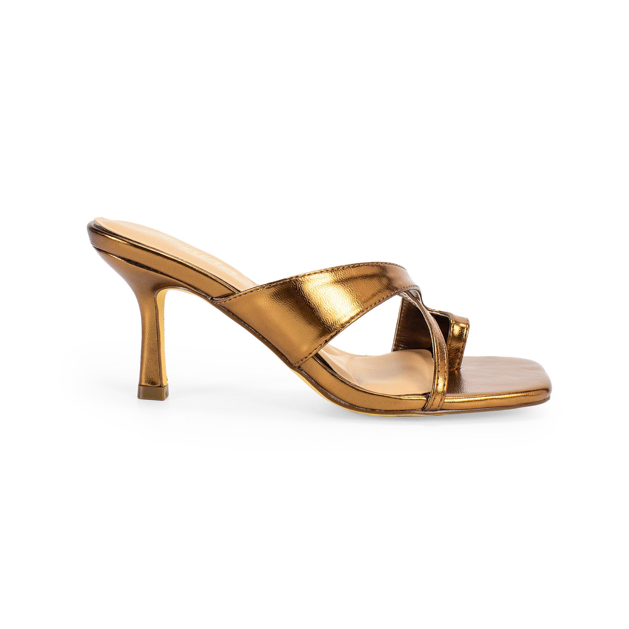 FRANKIE-28 STRAP MULE HEEL BRONZE