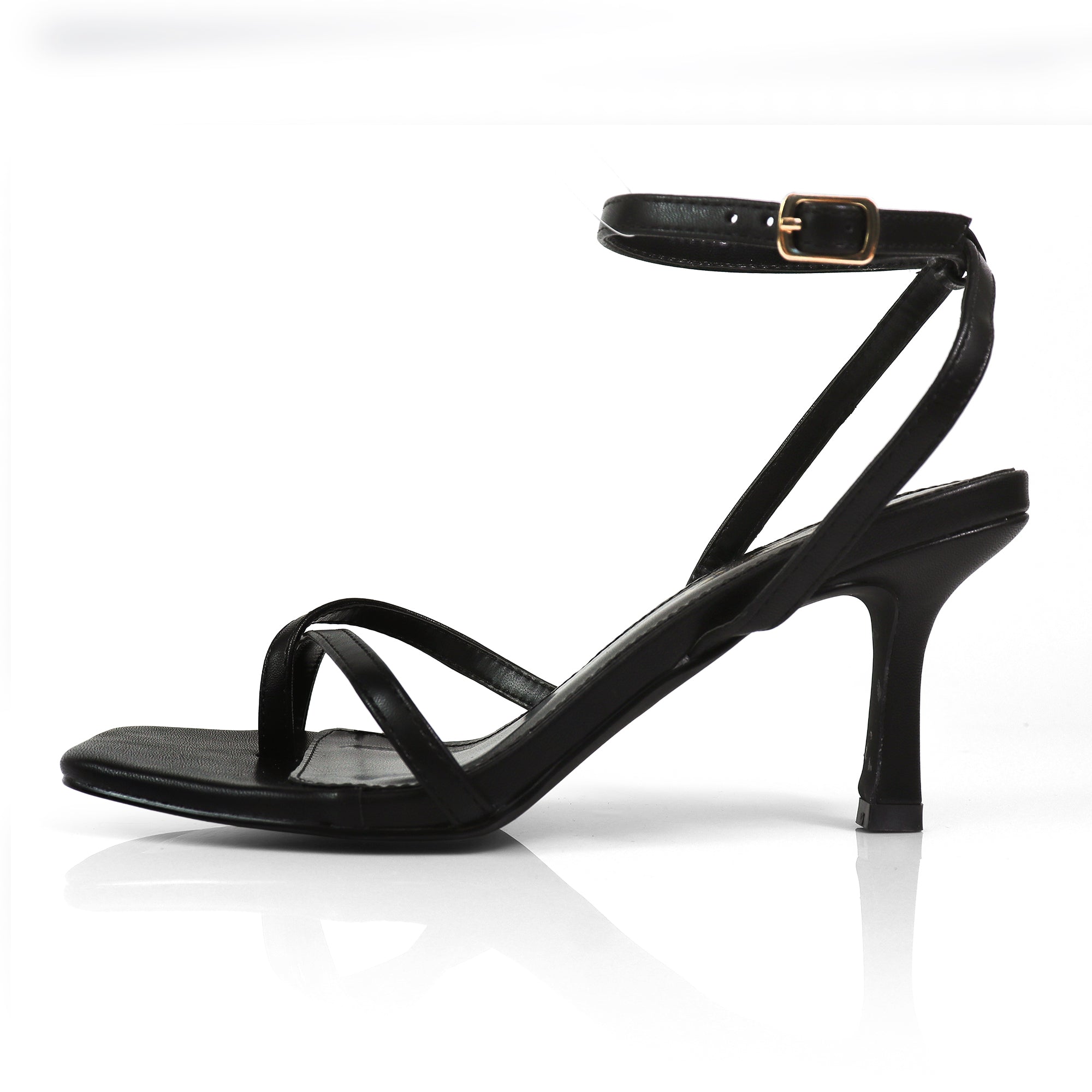FRANKIE-3 OPEN SQUARE TOE CROSS ANCKLE STRAP SANDAL W/KITTEN HEEL BLACK