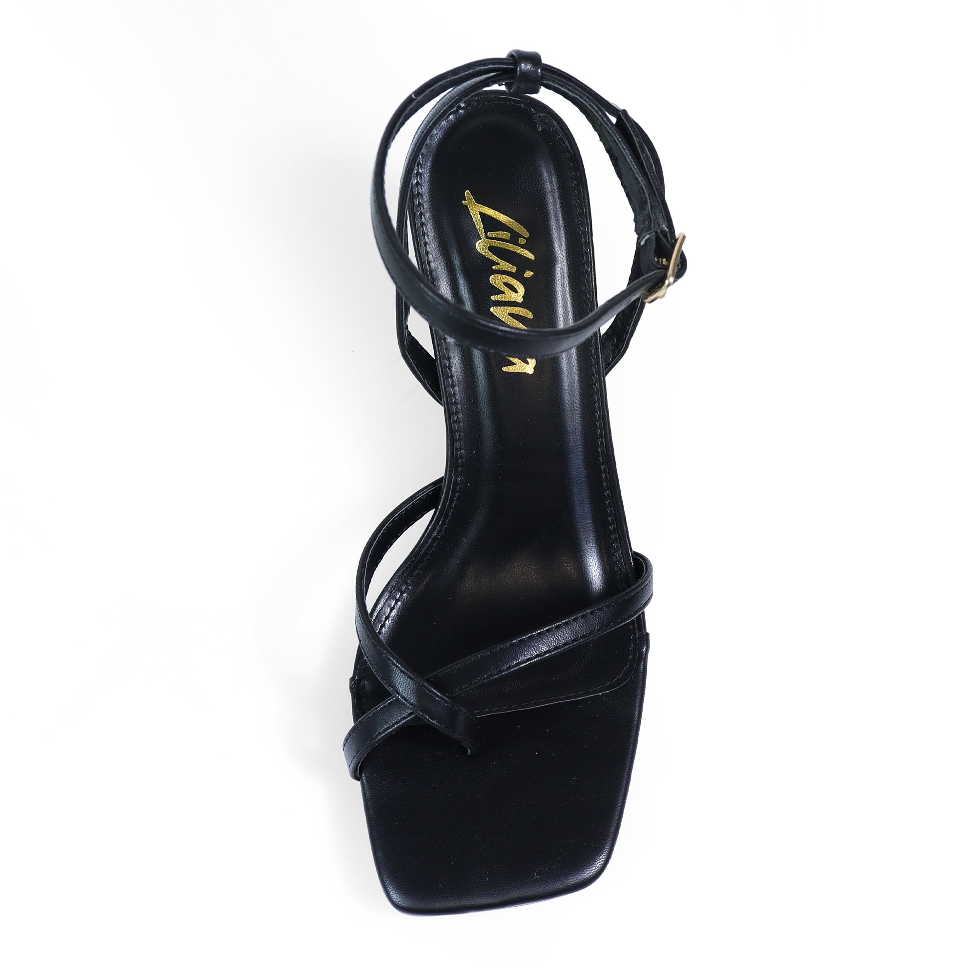 FRANKIE-3 OPEN SQUARE TOE CROSS ANCKLE STRAP SANDAL W/KITTEN HEEL BLACK