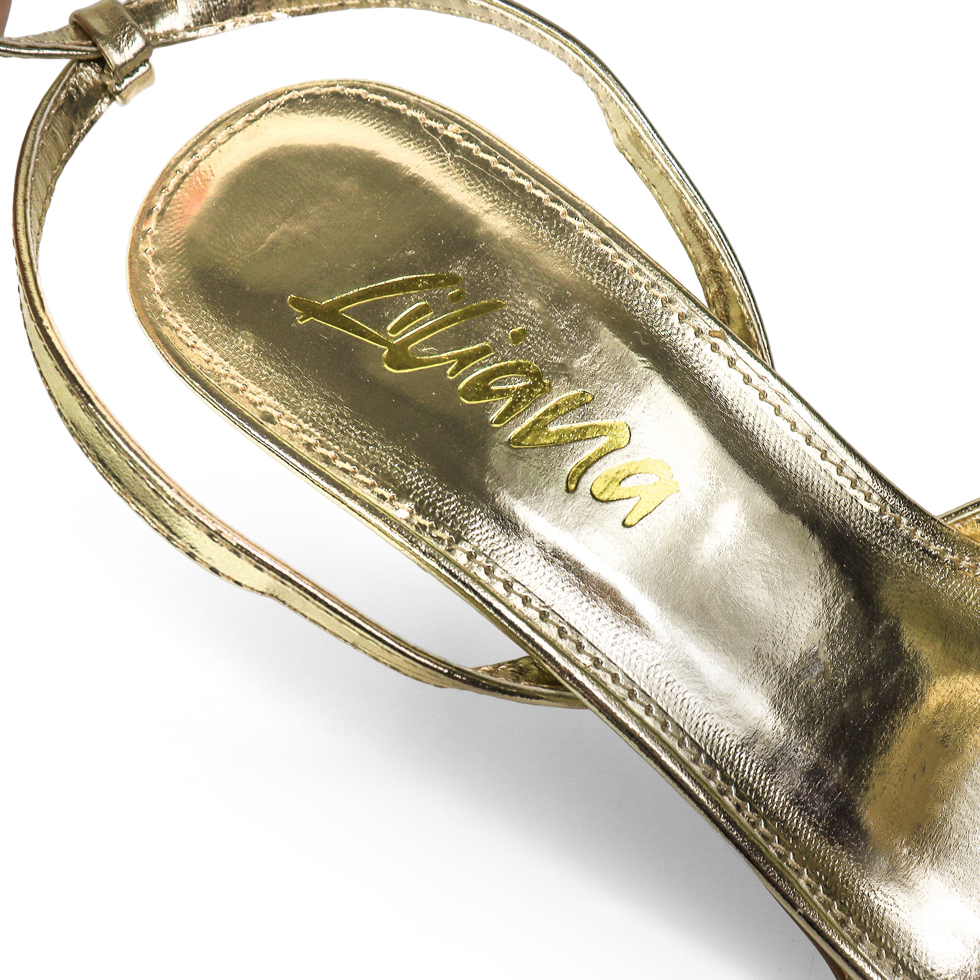 FRANKIE-3 OPEN SQUARE TOE CROSS ANCKLE STRAP SANDAL W/KITTEN HEEL GOLD