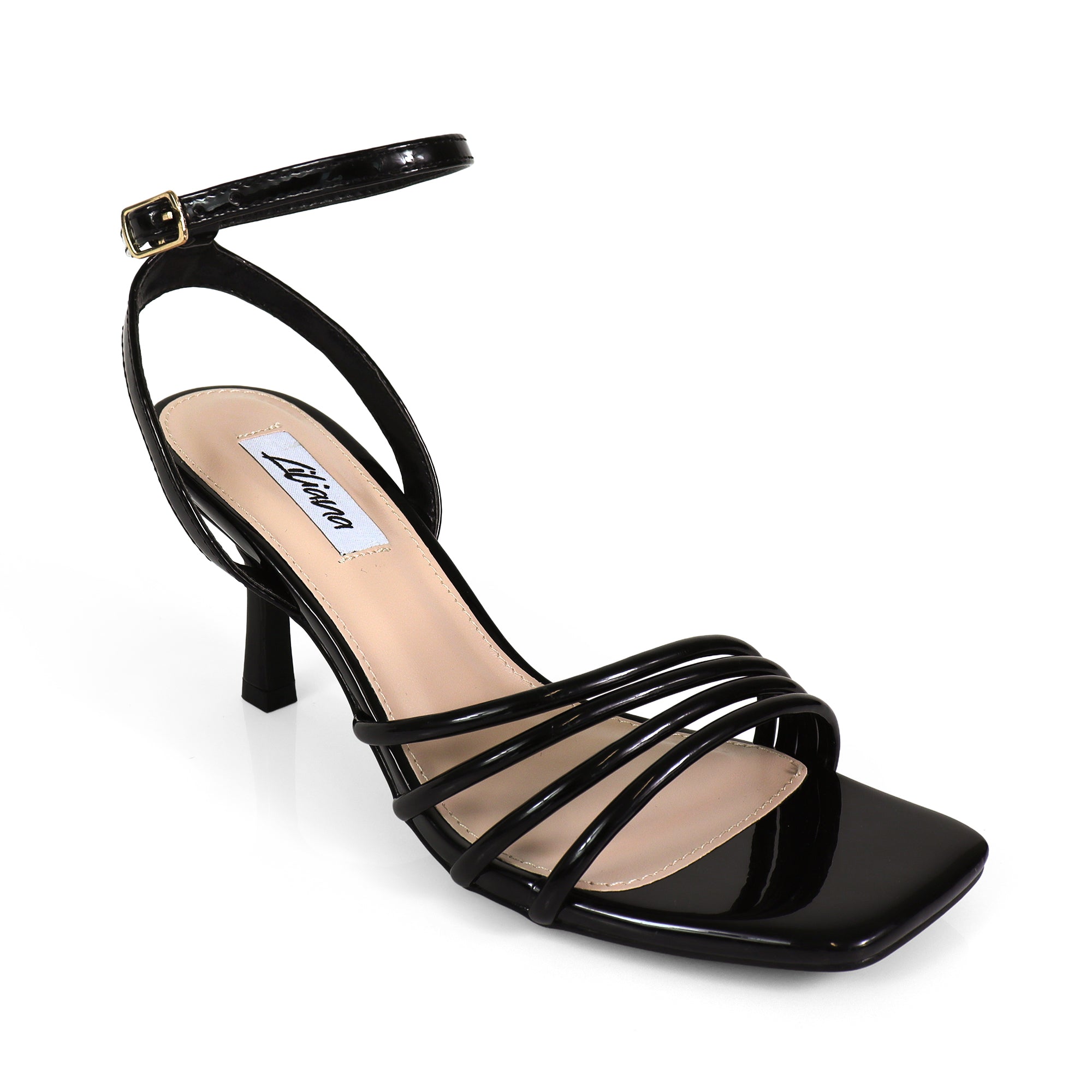 FRANKIE-9 OPEN SQUARE TOE ANCKLE STRAP SANDAL W KITTEN HEEL BLACK