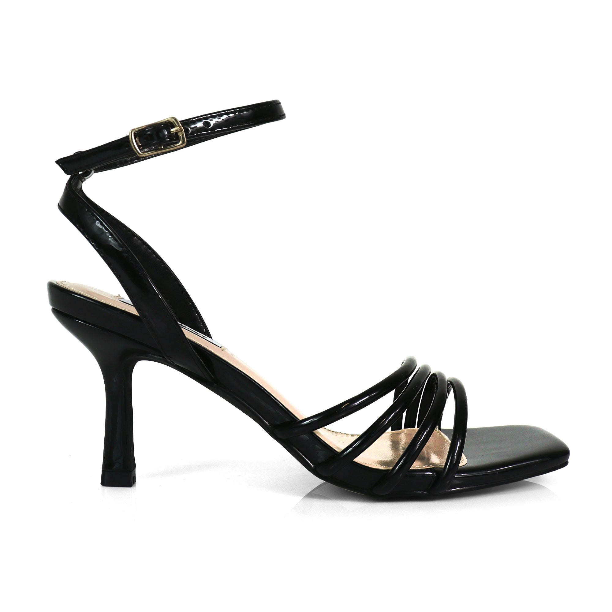 FRANKIE-9 OPEN SQUARE TOE ANCKLE STRAP SANDAL W KITTEN HEEL BLACK