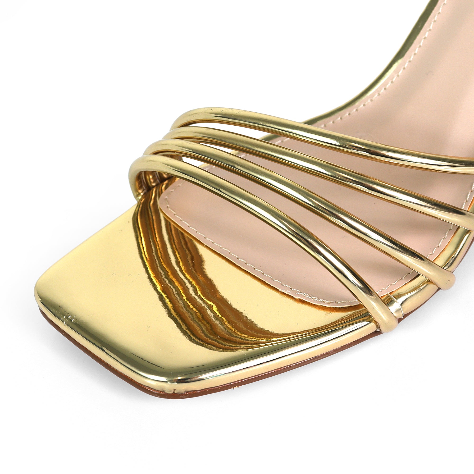 FRANKIE-9 OPEN SQUARE TOE ANCKLE STRAP SANDAL W KITTEN HEEL GOLD