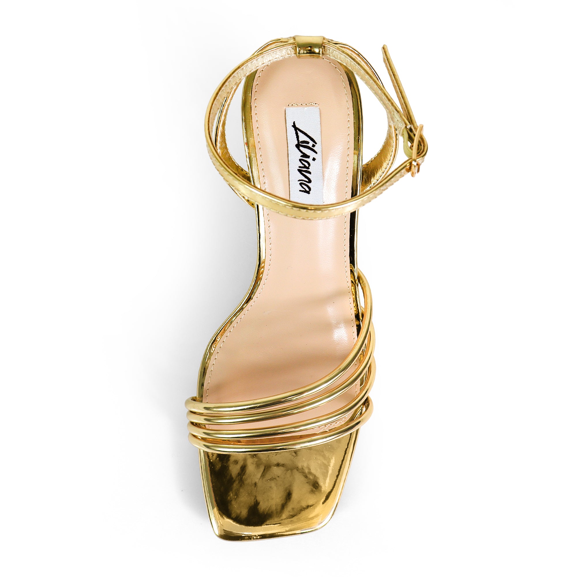 FRANKIE-9 OPEN SQUARE TOE ANCKLE STRAP SANDAL W KITTEN HEEL GOLD