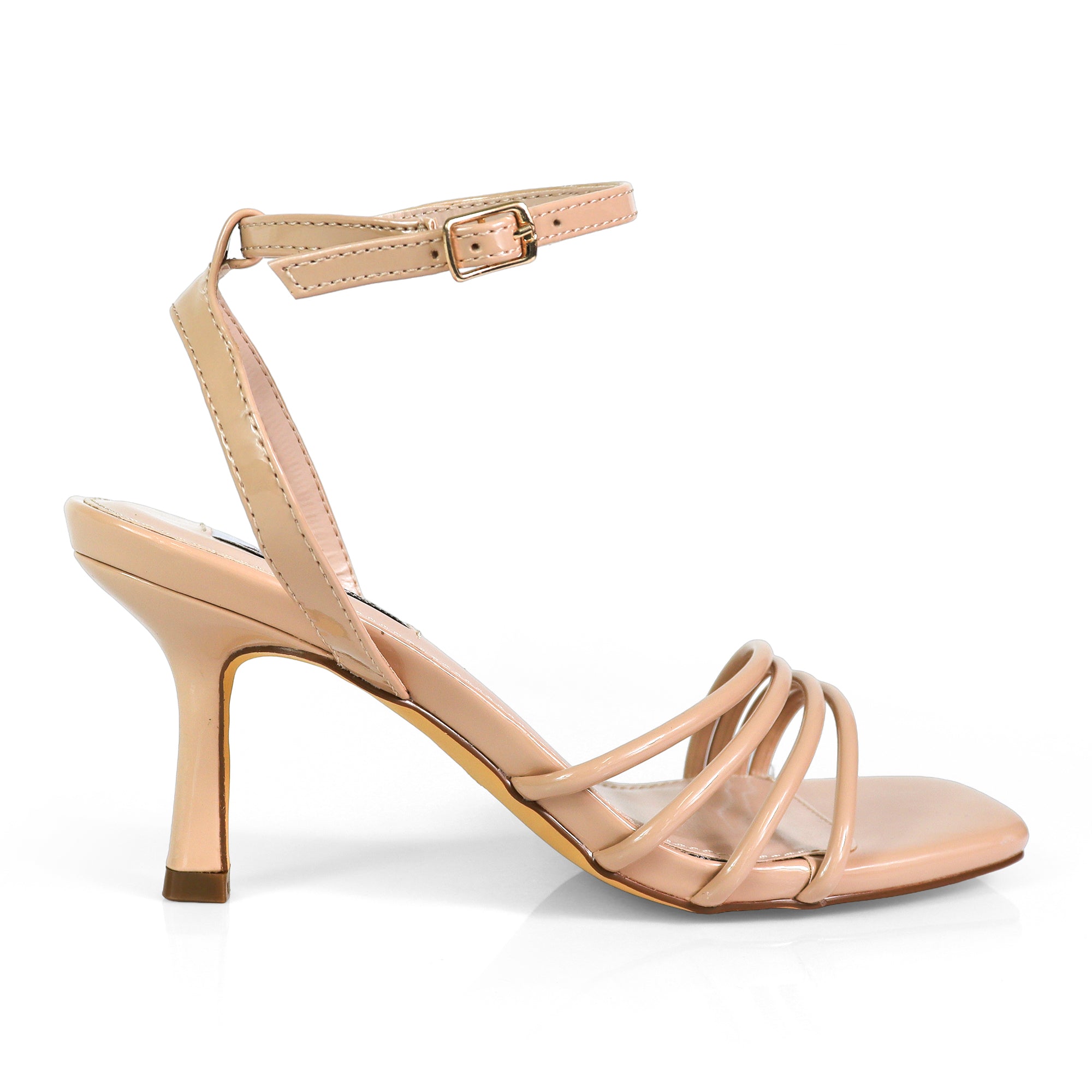 FRANKIE-9 OPEN SQUARE TOE ANCKLE STRAP SANDAL W KITTEN HEEL NUDE