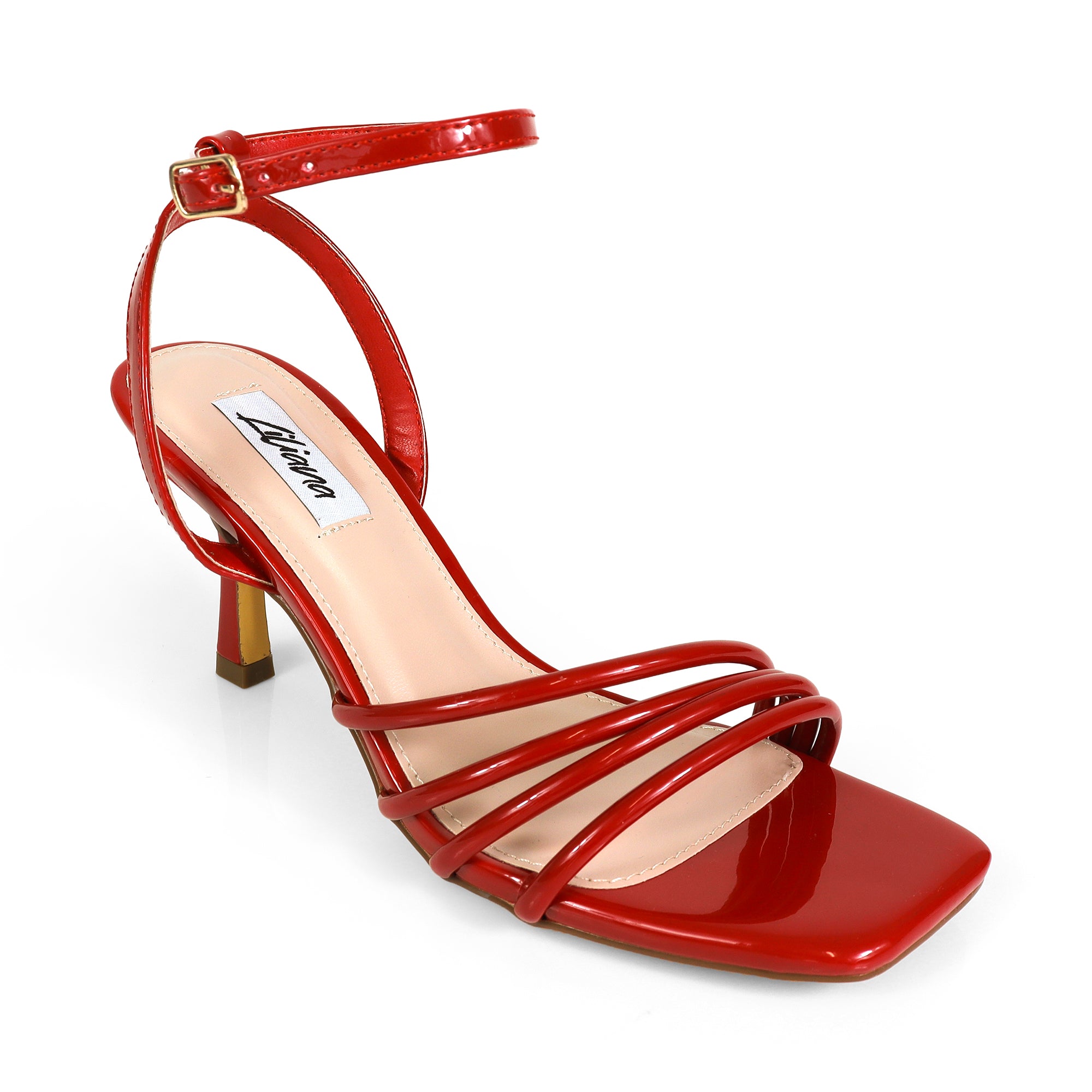 FRANKIE-9 OPEN SQUARE TOE ANCKLE STRAP SANDAL W KITTEN HEEL RED
