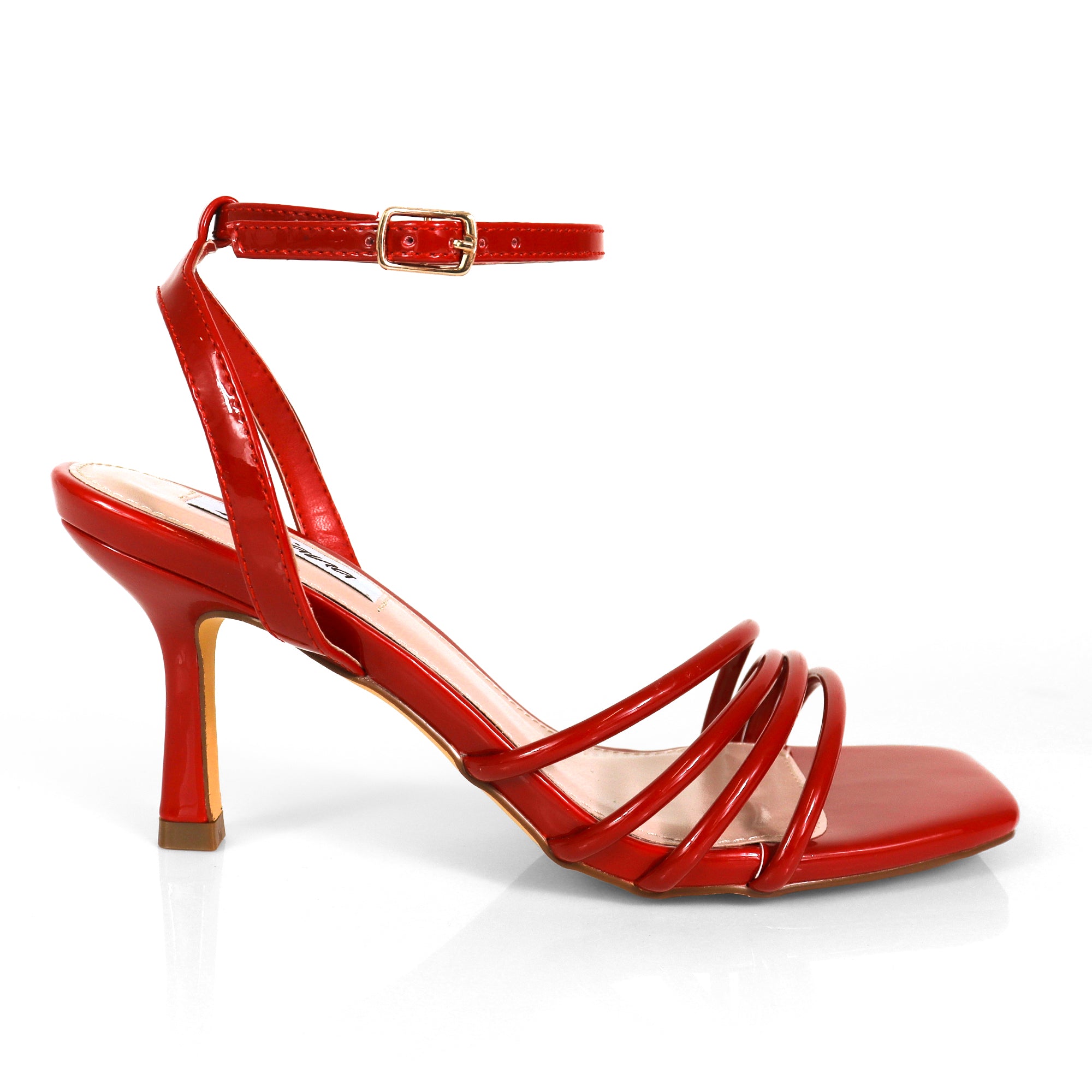 FRANKIE-9 OPEN SQUARE TOE ANCKLE STRAP SANDAL W KITTEN HEEL RED