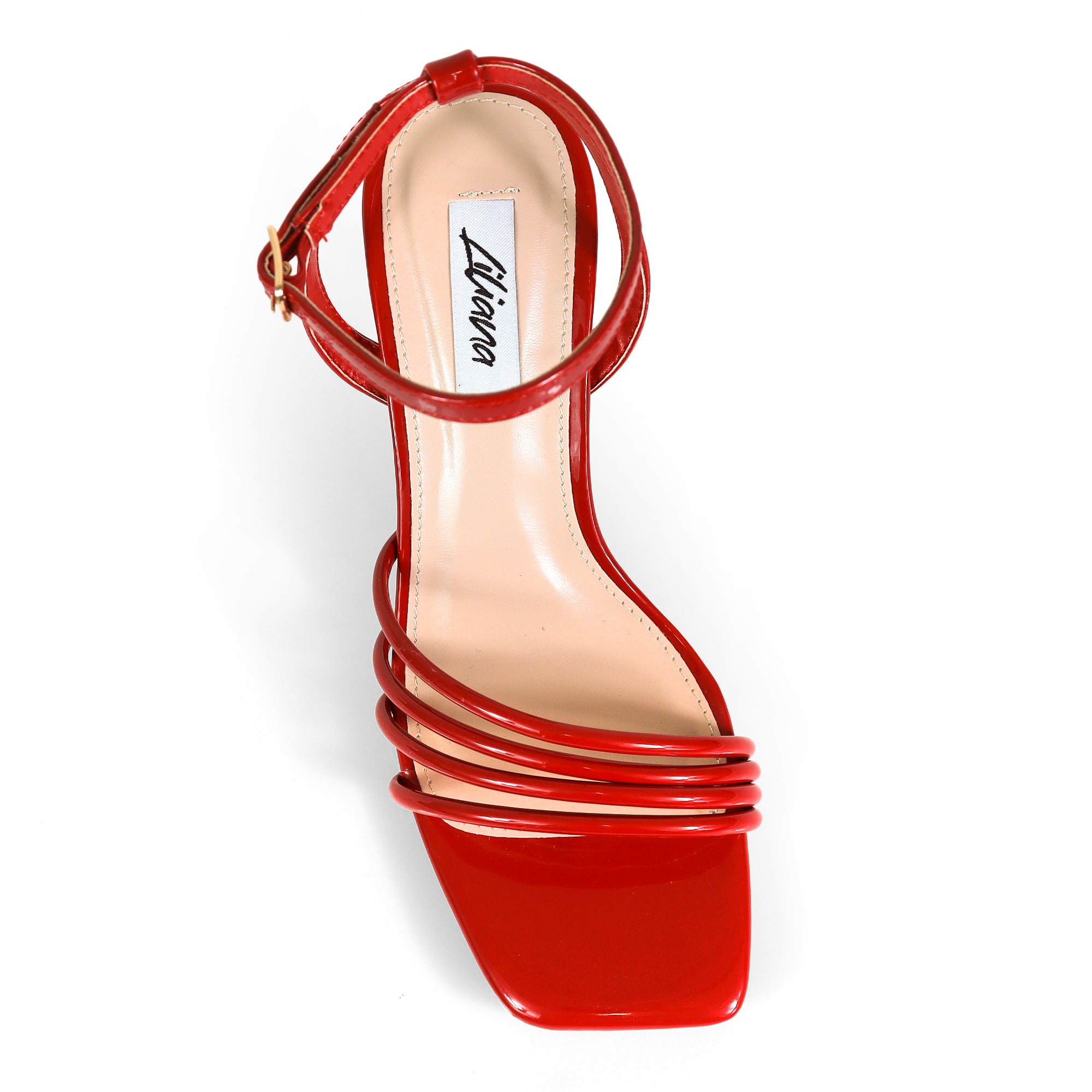 FRANKIE-9 OPEN SQUARE TOE ANCKLE STRAP SANDAL W KITTEN HEEL RED