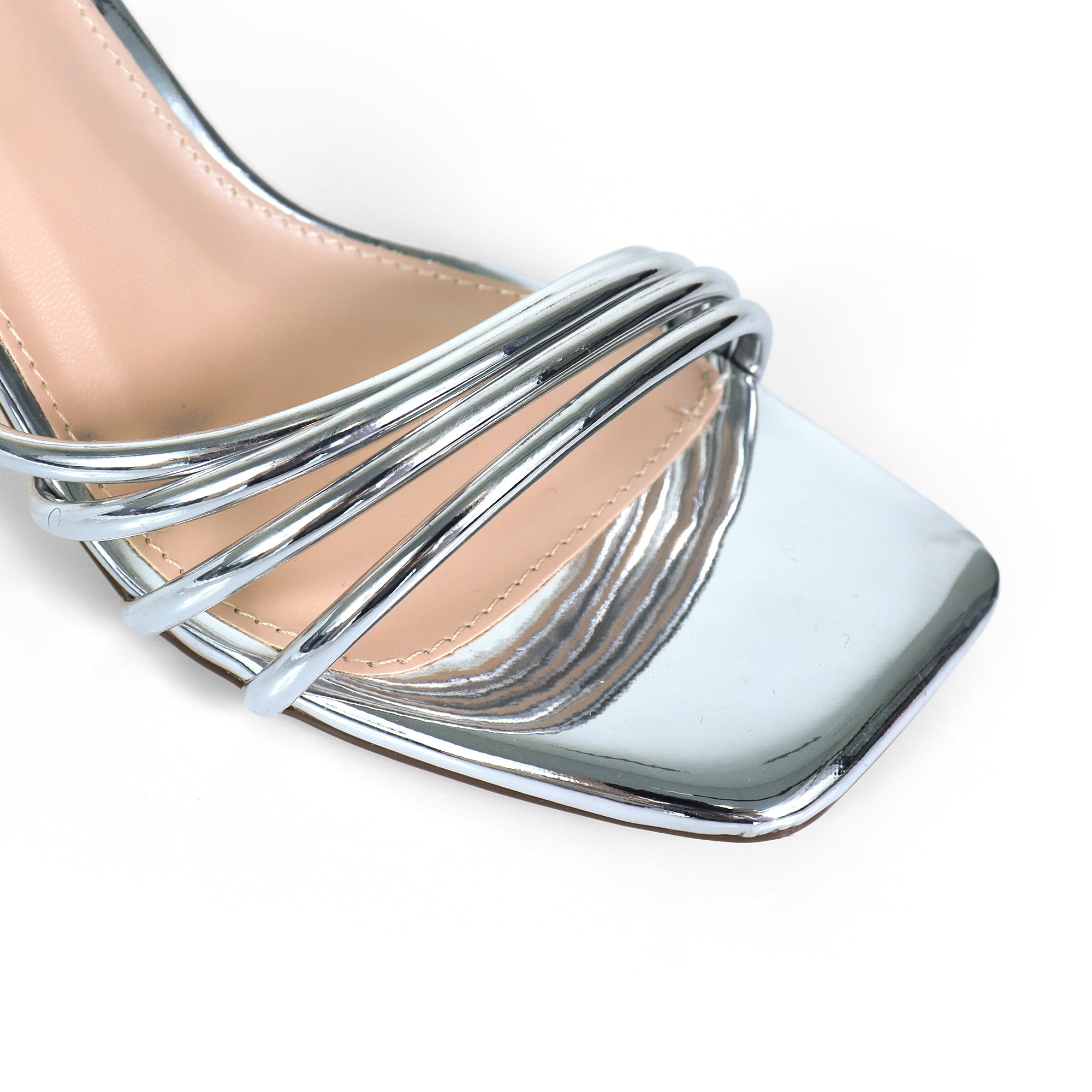 FRANKIE-9 OPEN SQUARE TOE ANCKLE STRAP SANDAL W KITTEN HEEL SILVER