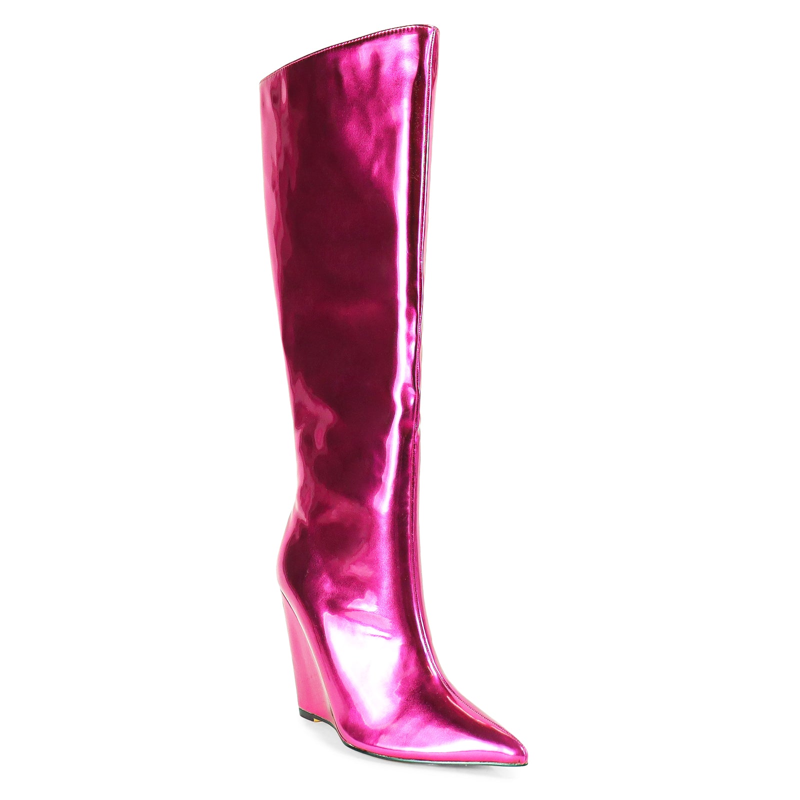 FRENZA-1 POINTED TOE KNEE HIGH PENTENT WEDGE BOOTS-PINK