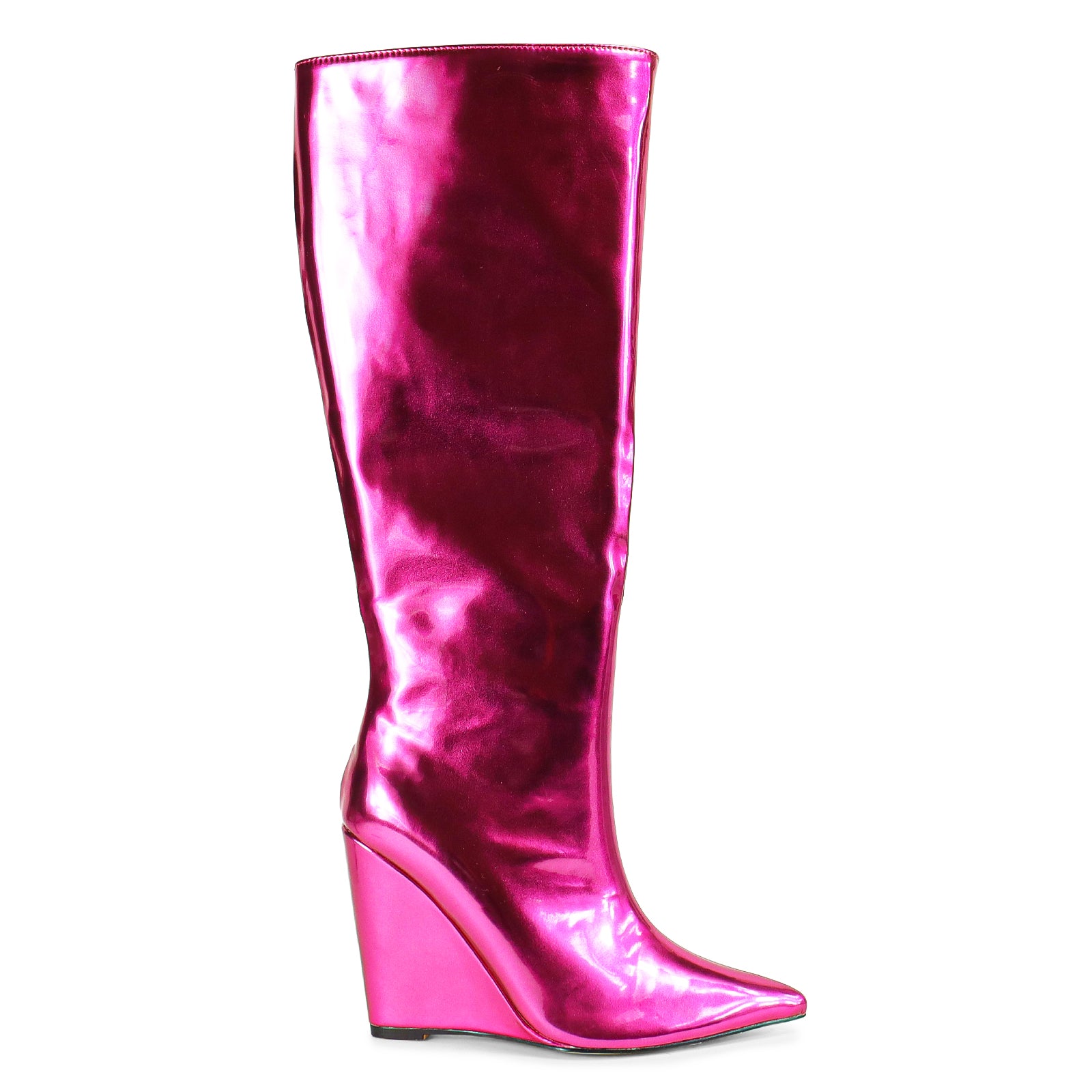 FRENZA-1 POINTED TOE KNEE HIGH PENTENT WEDGE BOOTS-PINK