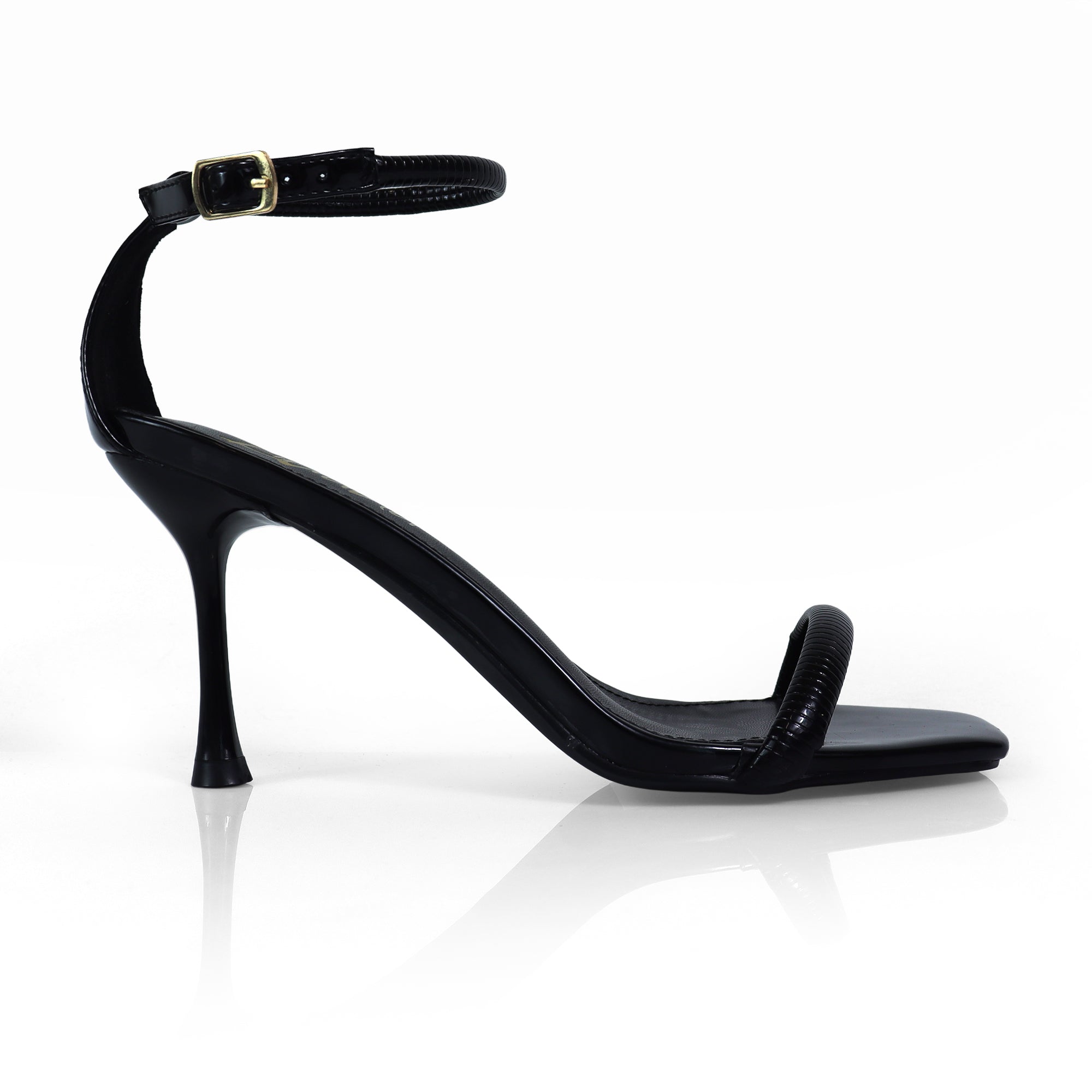 FRESCO-1 ELEGANT ANKLE STRAP SQUARE TOE HEEL BLACK