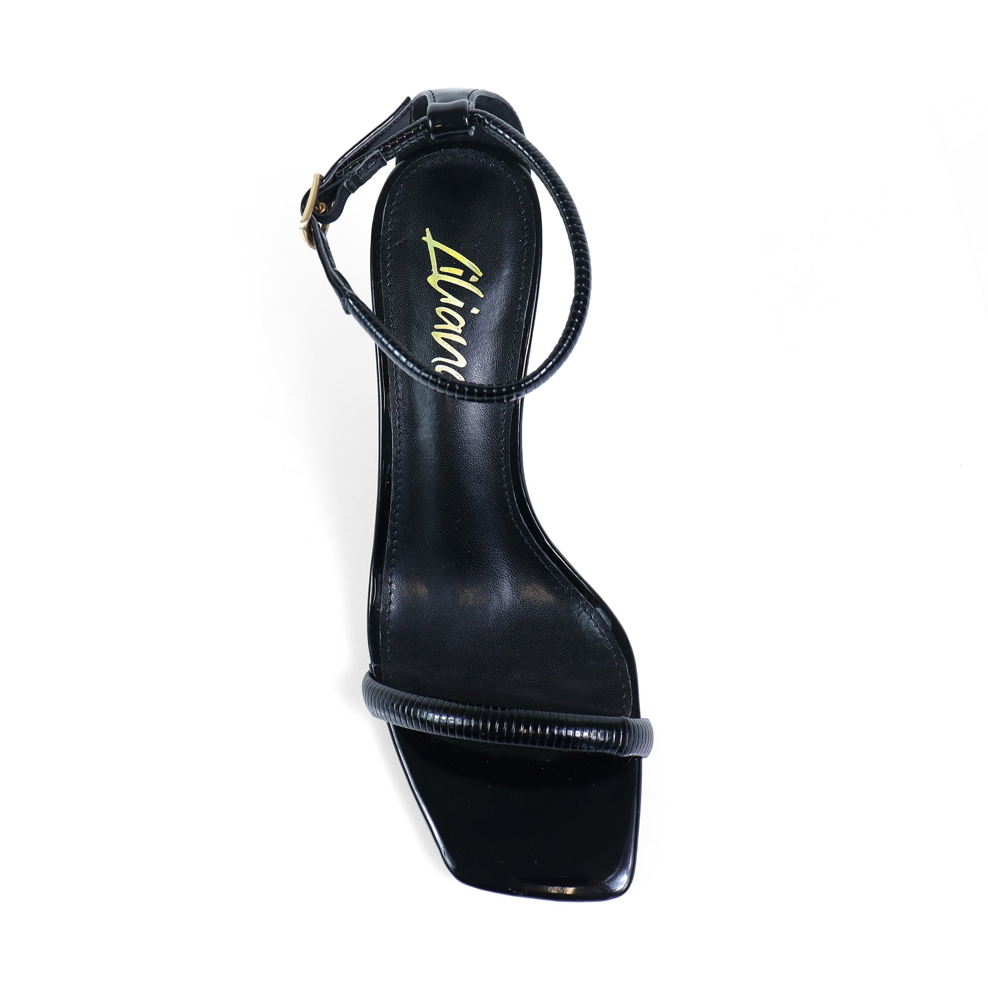 FRESCO-1 ELEGANT ANKLE STRAP SQUARE TOE HEEL BLACK