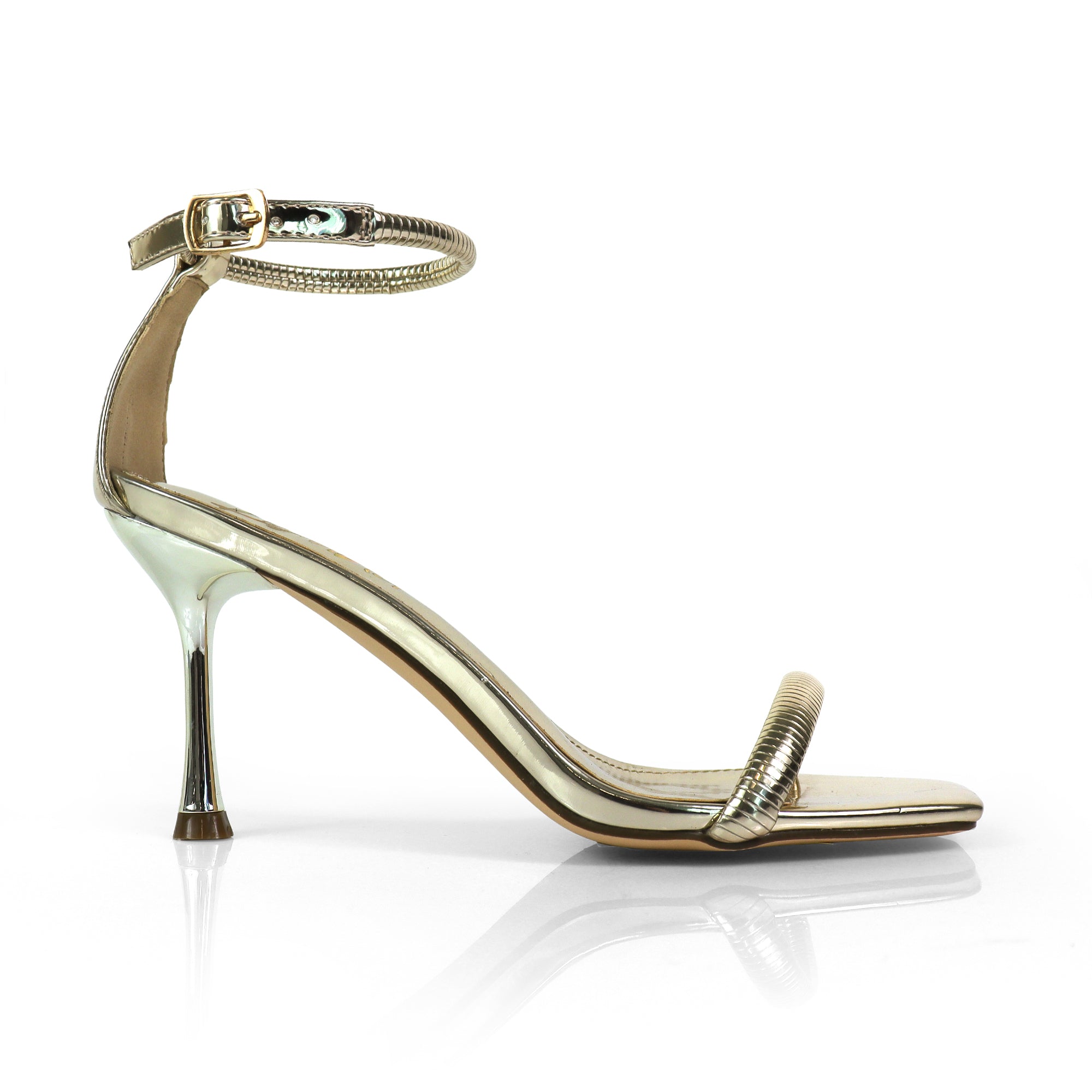 FRESCO-1 ELEGANT ANKLE STRAP SQUARE TOE HEEL GOLD