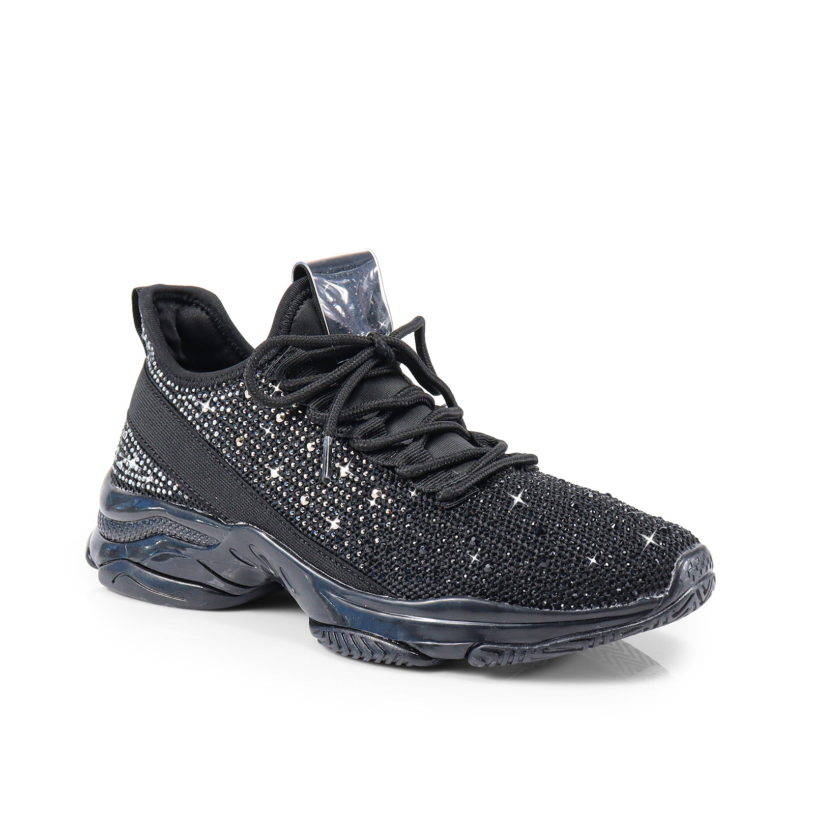 GENNY-1 UPPER STONE W/ RIBBON BACK SNEAKER BLACK