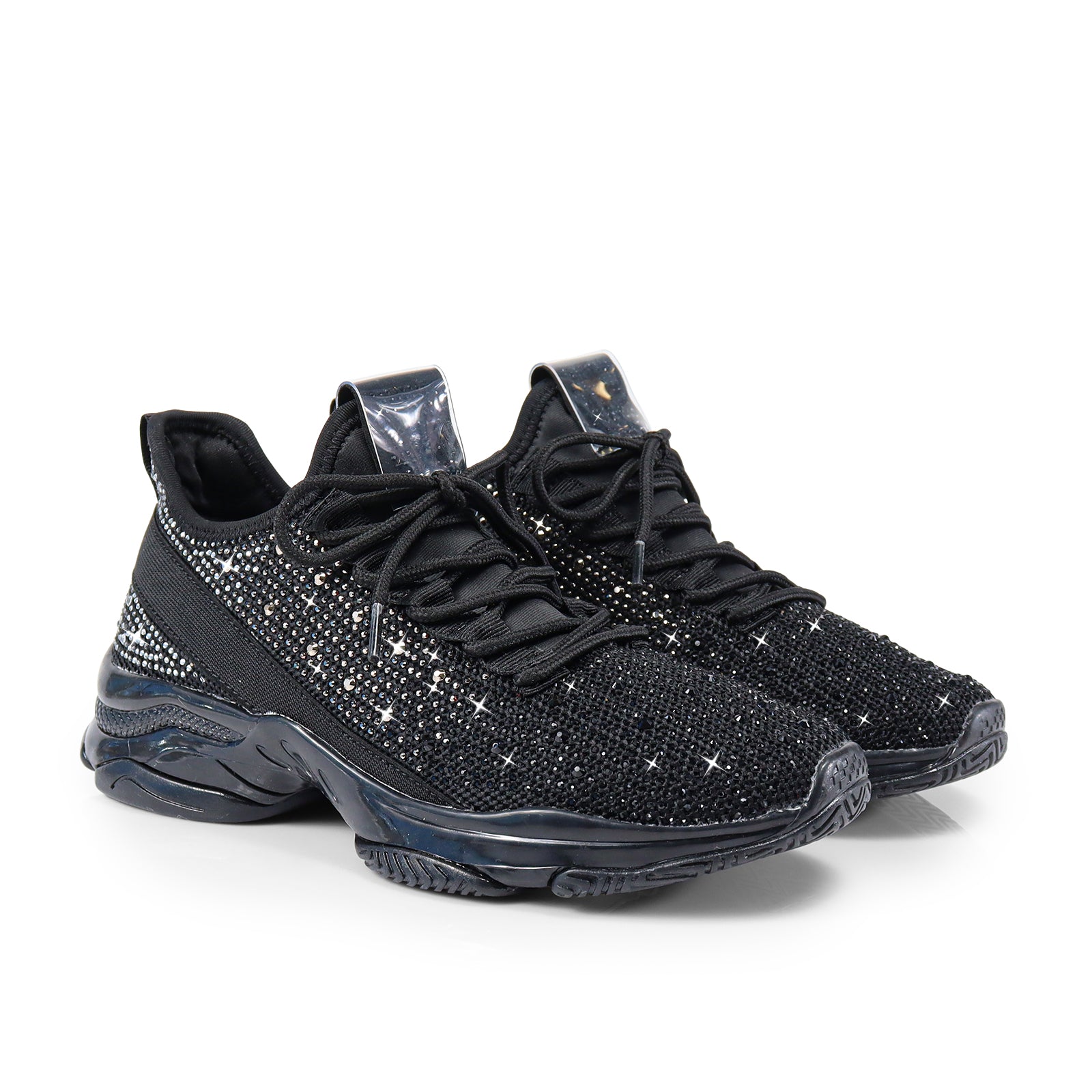 GENNY-1 UPPER STONE W/ RIBBON BACK SNEAKER BLACK