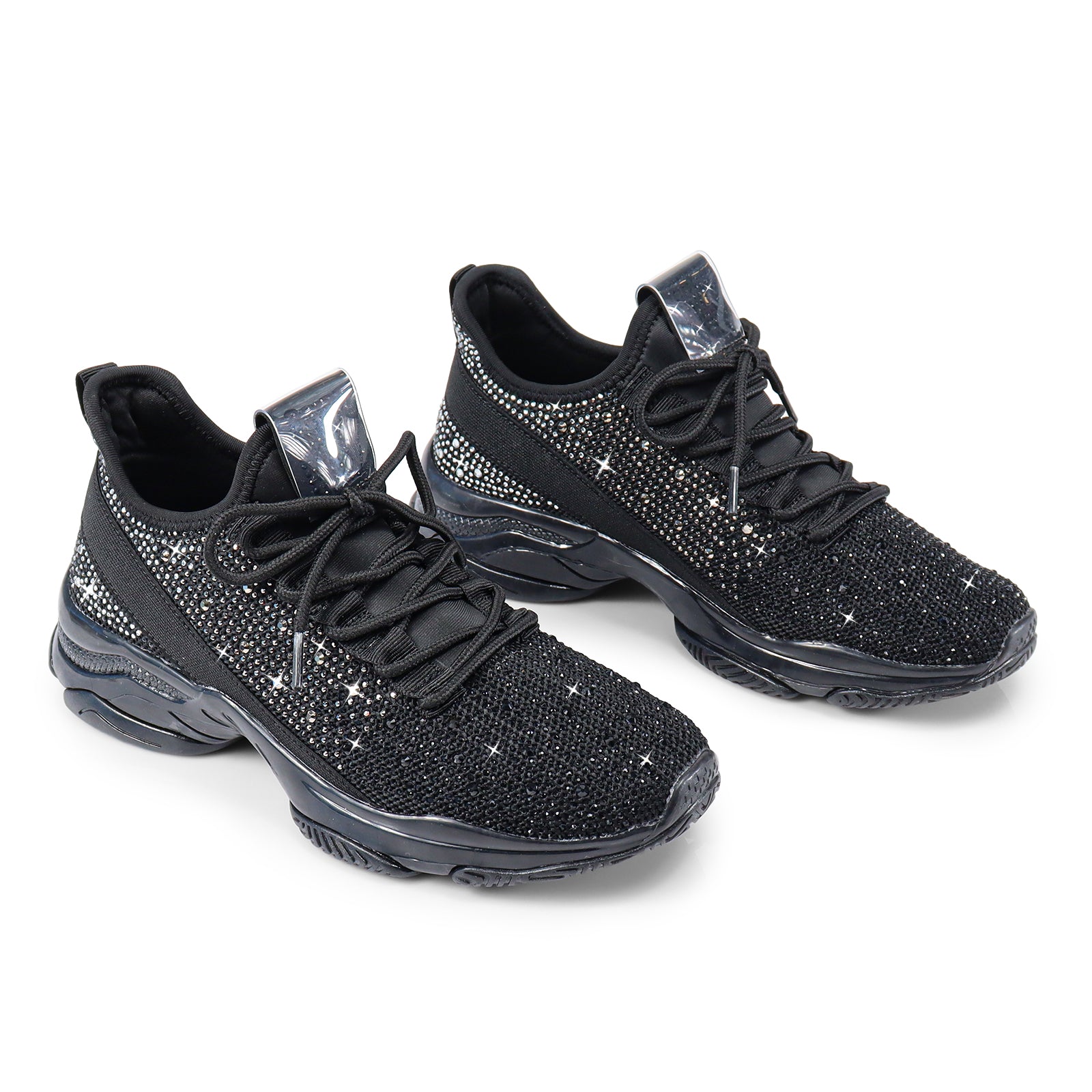 GENNY-1 UPPER STONE W/ RIBBON BACK SNEAKER BLACK