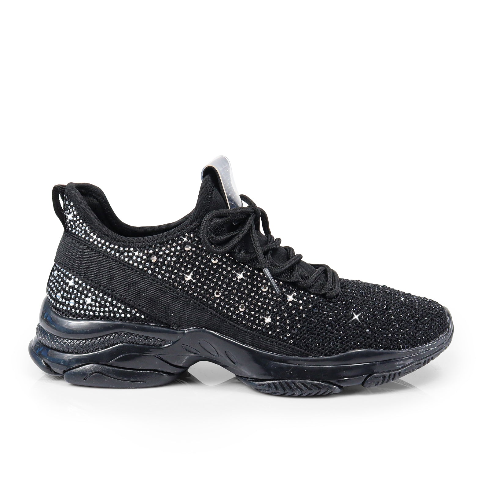 GENNY-1 UPPER STONE W/ RIBBON BACK SNEAKER BLACK